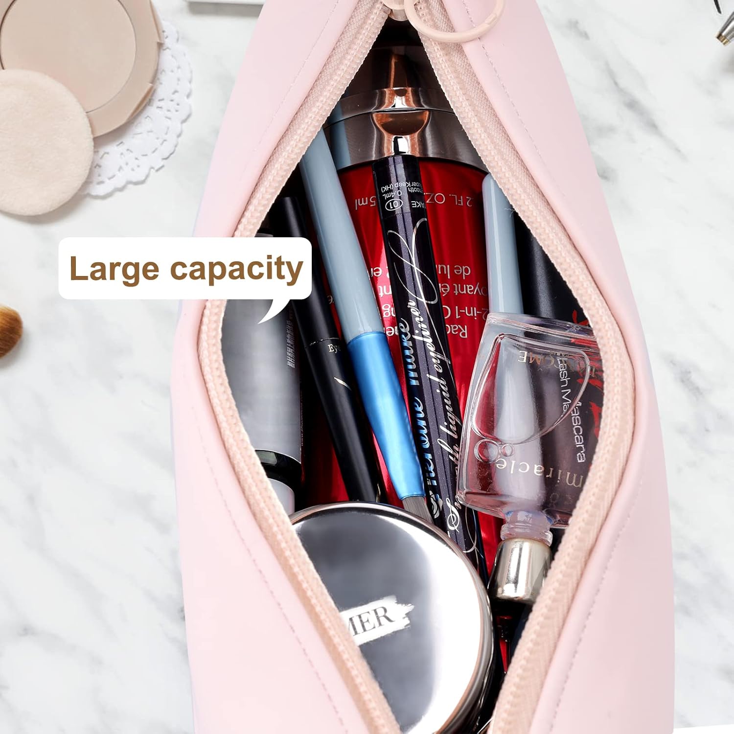 Bolsa organizadora de maquillaje de viaje, pequeña bolsa de cosméticos para bolso, bolsas de cosméticos de piel sintética para mujeres, bolsa de