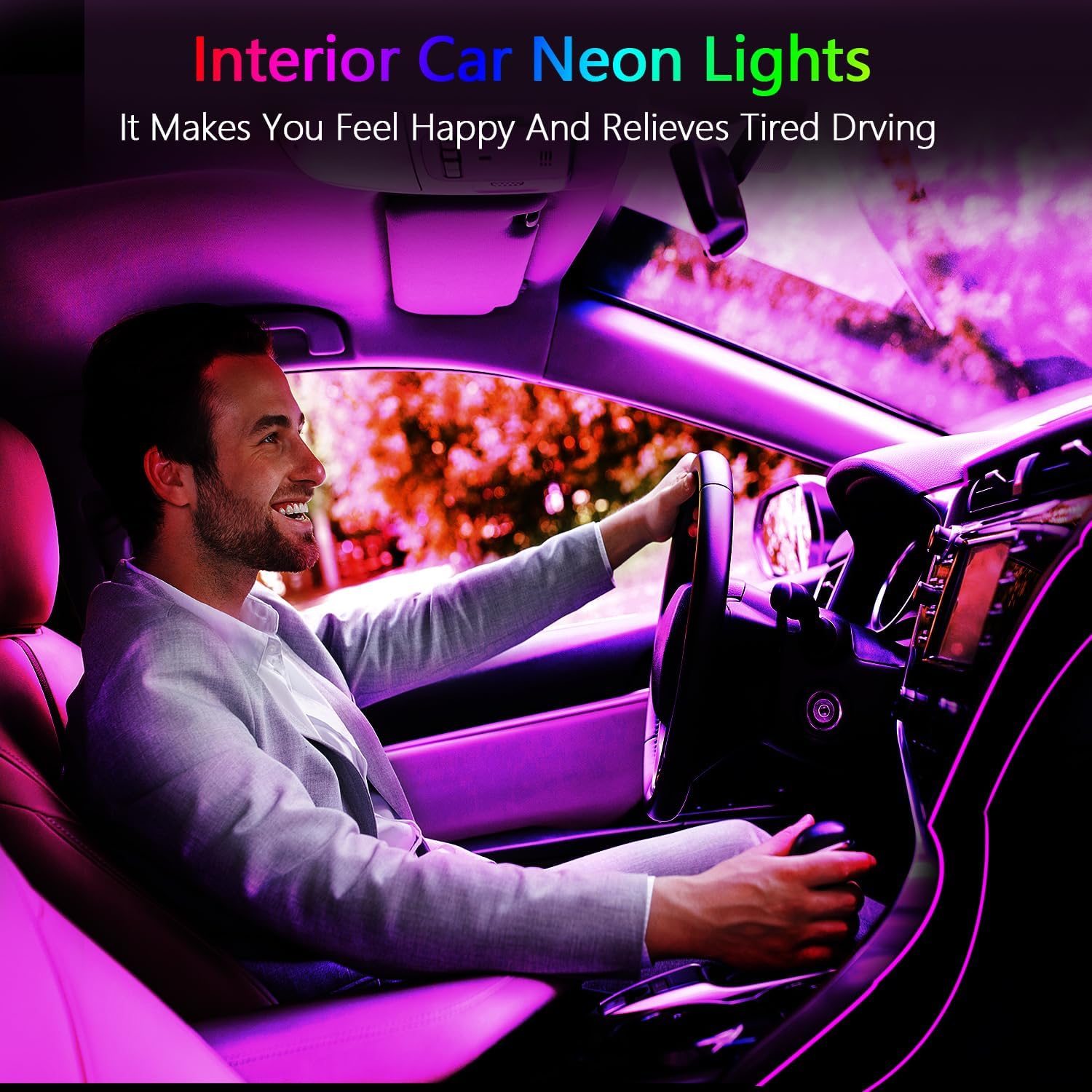 Nueva actualizaciónTira de luces LED para interior de automóvil, aplicación de luz LED RGB para interior de automóvil y control remoto, modo de