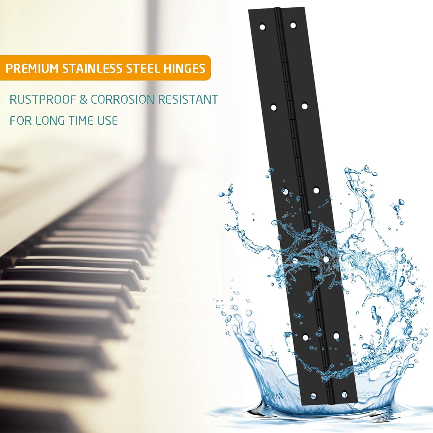 4 bisagras de piano negras, bisagras de puerta de acero inoxidable de 12 pulgadas con agujeros, bisagras continuas y de piano resistentes para
