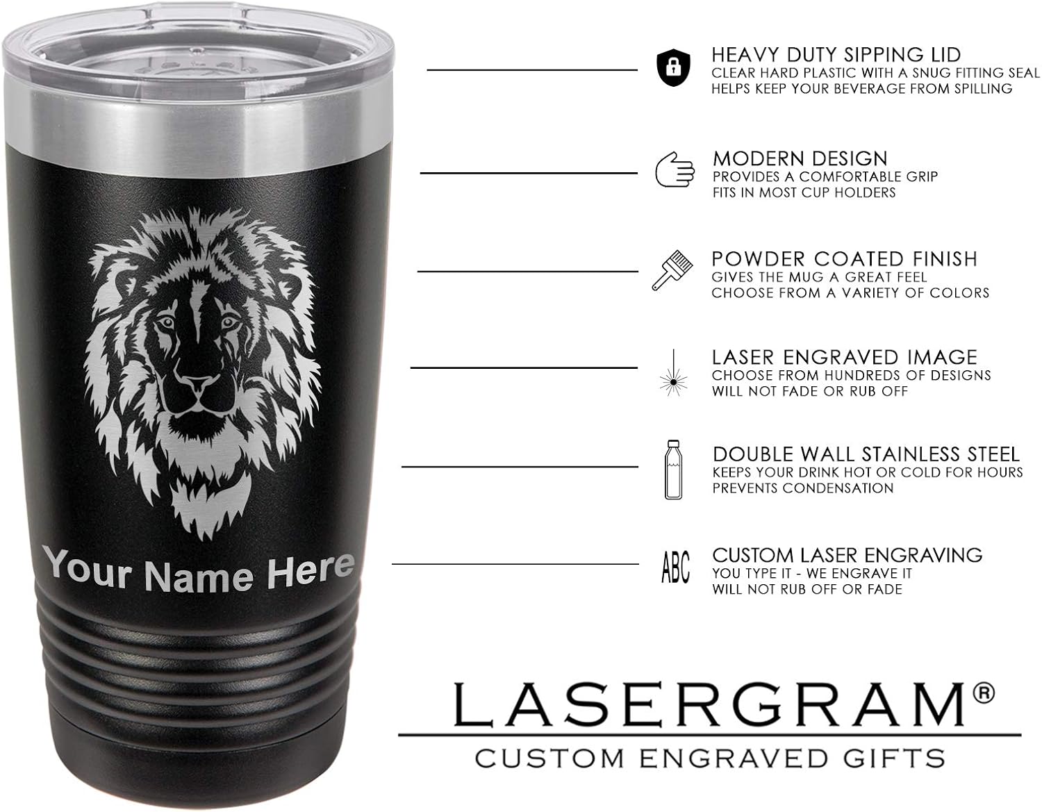 LaserGram Vaso aislado al vacío de 20 onzas, palmeras, grabado personalizado incluido (negro)
