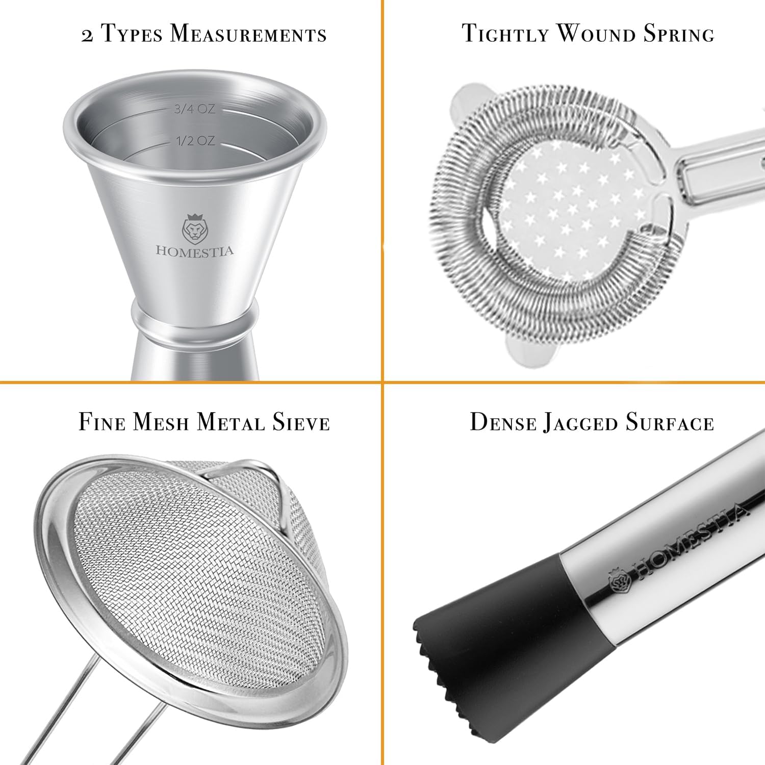 Homestia Juego de coctelera Boston de 18 piezas, kit de barman con soporte, juego de coctelera Boston, juego de coctelera de bebidas, kit de