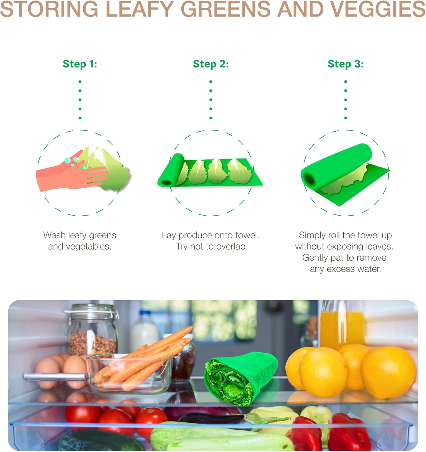 Eurow Toallas de microfibra con envoltura de lechuga, paños de secado de verduras ultra absorbentes, toallas de cocina reutilizables para verduras,