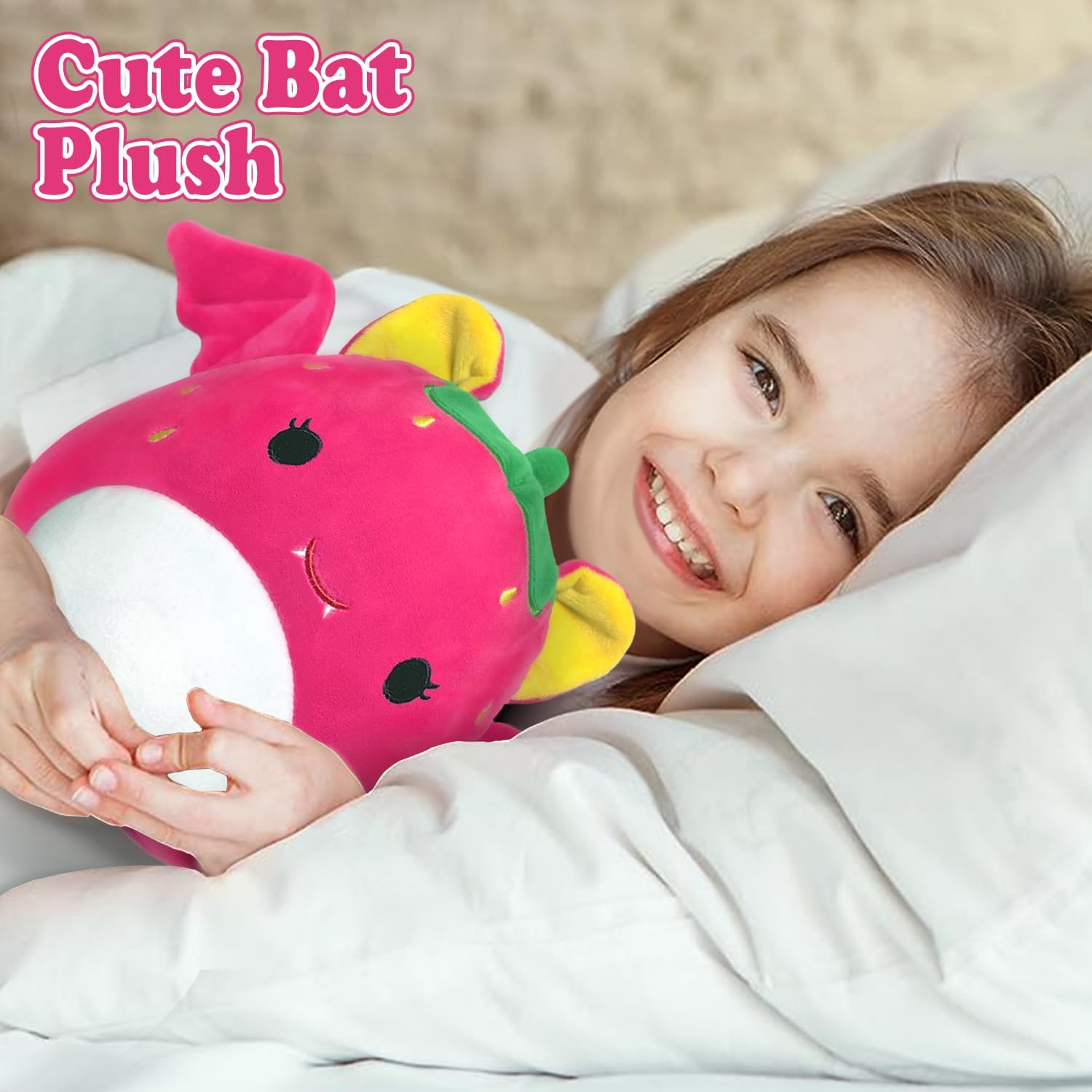 ROMINVIC – Almohada de peluche de murciélago de fresa, 8 pulgadas, peluche de murciélago Kawaii 3D para Navidad, cumpleaños, regalos para niños,