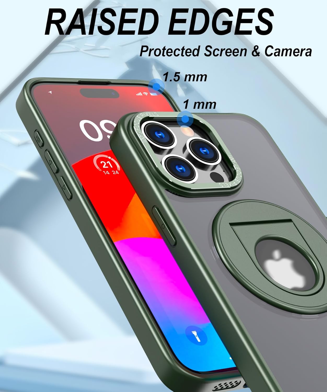 Funda magnética para iPhone 15 Pro Max compatible con Magsafe, grado militar, a prueba de golpes, mate, delgada, con soporte de anillo magnético