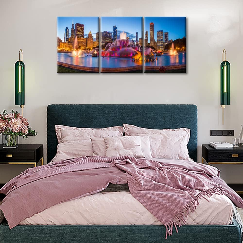 American City – Lienzo decorativo para pared, 3 paneles extra grande de la ciudad de Chicago, impresión en lienzo grande del horizonte de la ciudad
