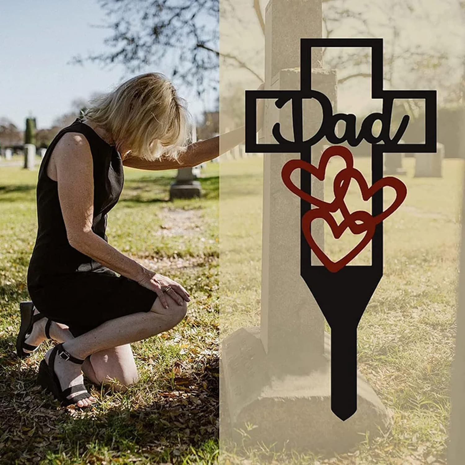 LIBOOI Estaca de metal con cruz de jardín, decoración junto a la tumba para cementerio, cementerio conmemorativo con estaca de cruz de metal, pila