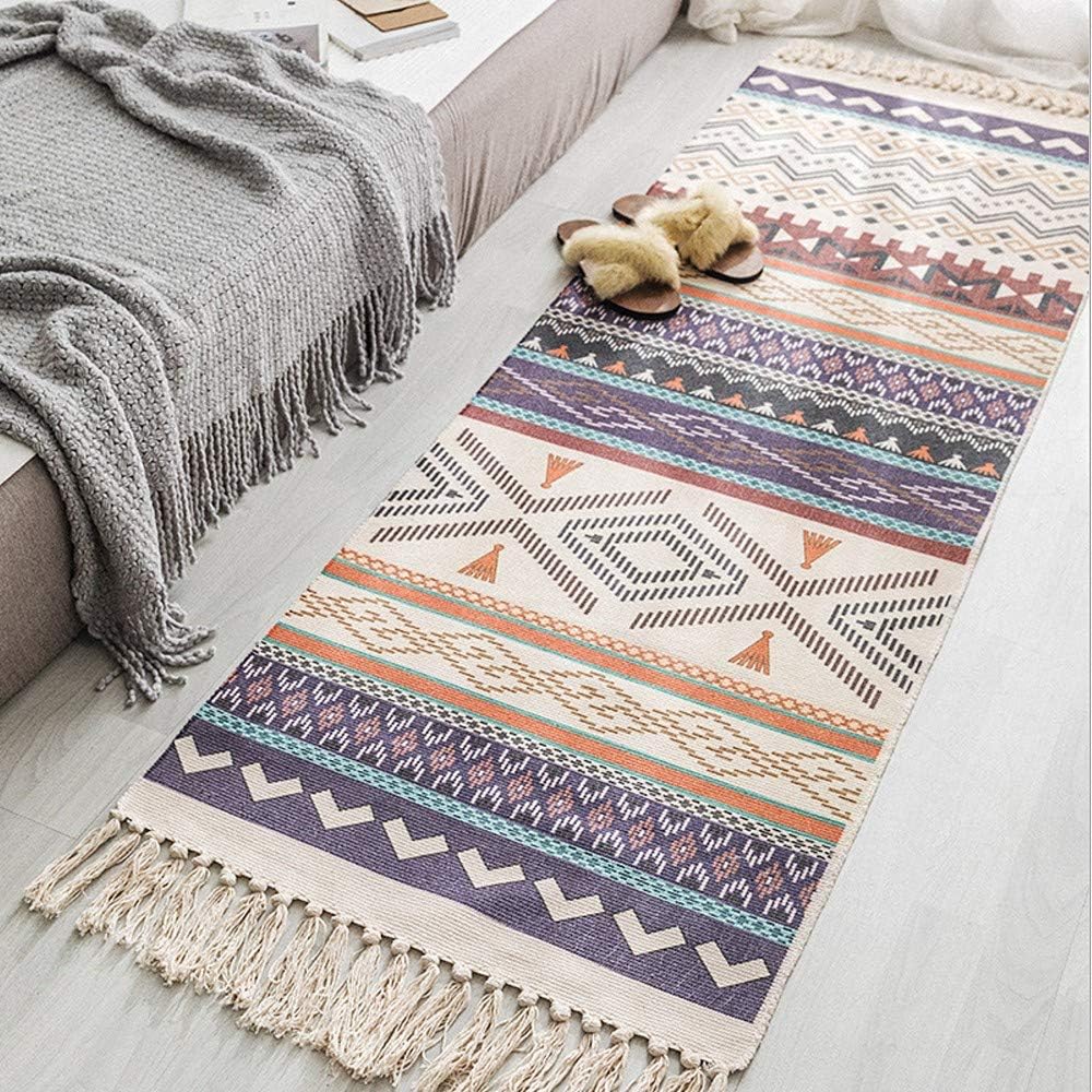 Poowe Alfombra de algodón tejida con borlas  Alfombra marroquí de trapo Chindic  Alfombra decorativa con forma de color  para entrada, baño,