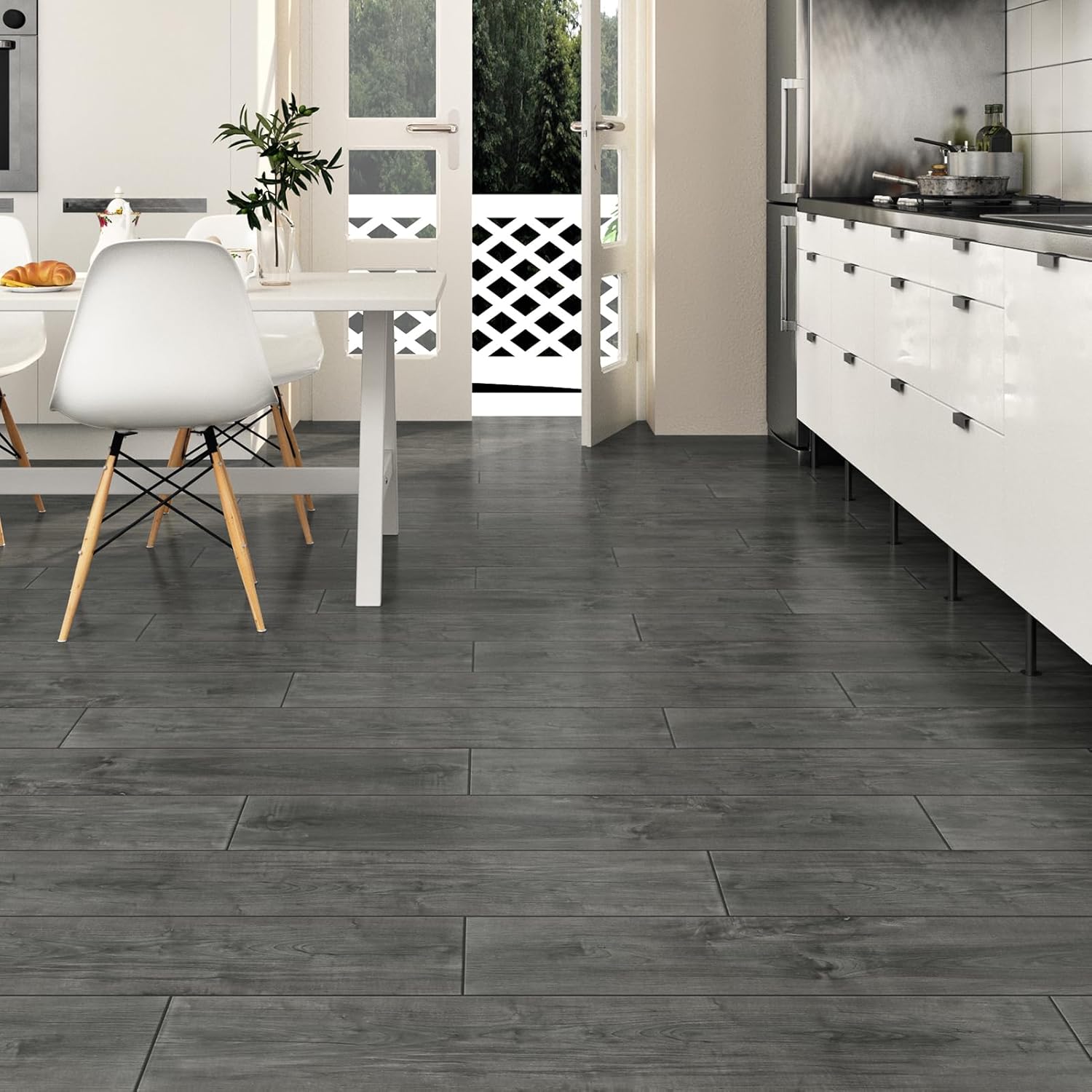Azulejos de suelo de madera para despegar y pegar, azulejos de vinilo para despegar y pegar, 6 x 36 pulgadas, azulejos autoadhesivos de vinilo