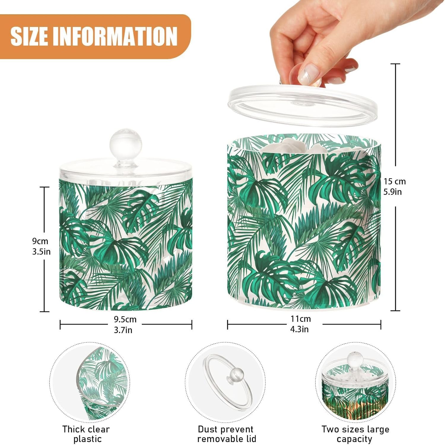 KOPIRIT Palm Leaves Jars with Lids Canister Jar Bathroom Containers Small Jars Cotton Round Holder for Dorm Room Essentials for College Students
