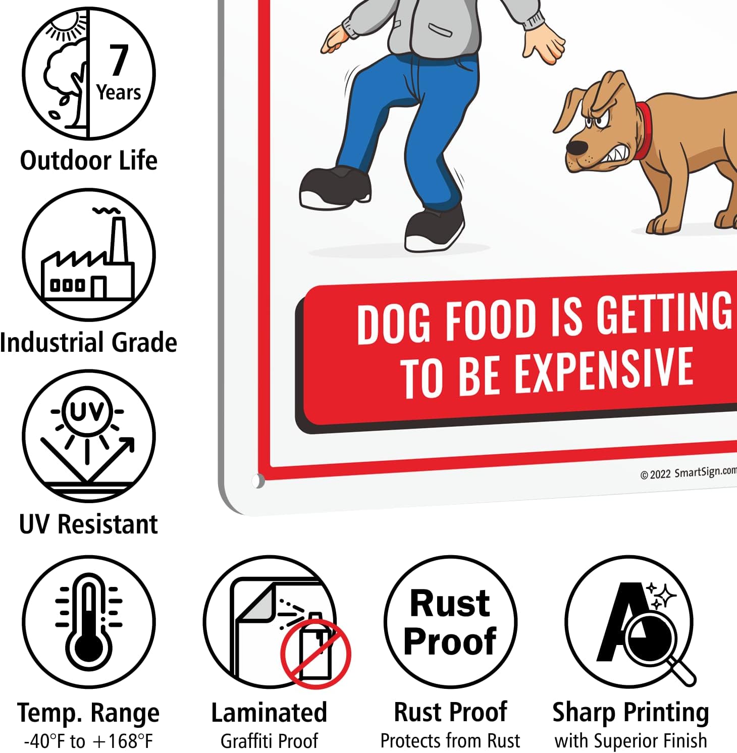 SmartSign Letrero de metal con texto en inglés “Trespassers Welcome – Dog Food Is Getting Expensive” de 14 x 10 pulgadas, aluminio laminado