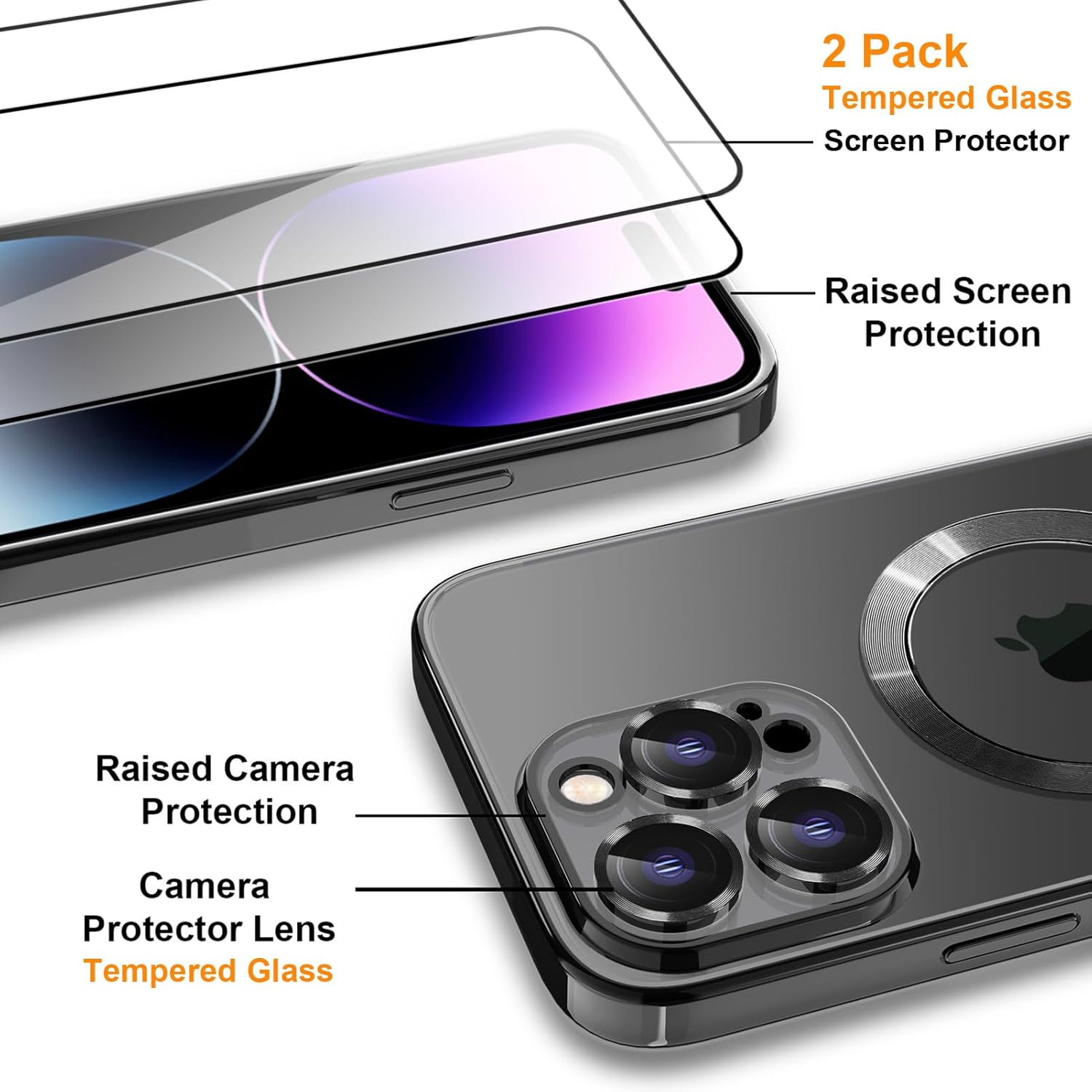XSINOLI Magsafe – Funda para iPhone 14 Pro Max, funda magnética transparente con protector de pantalla y cubierta de cámara, funda galvanizada
