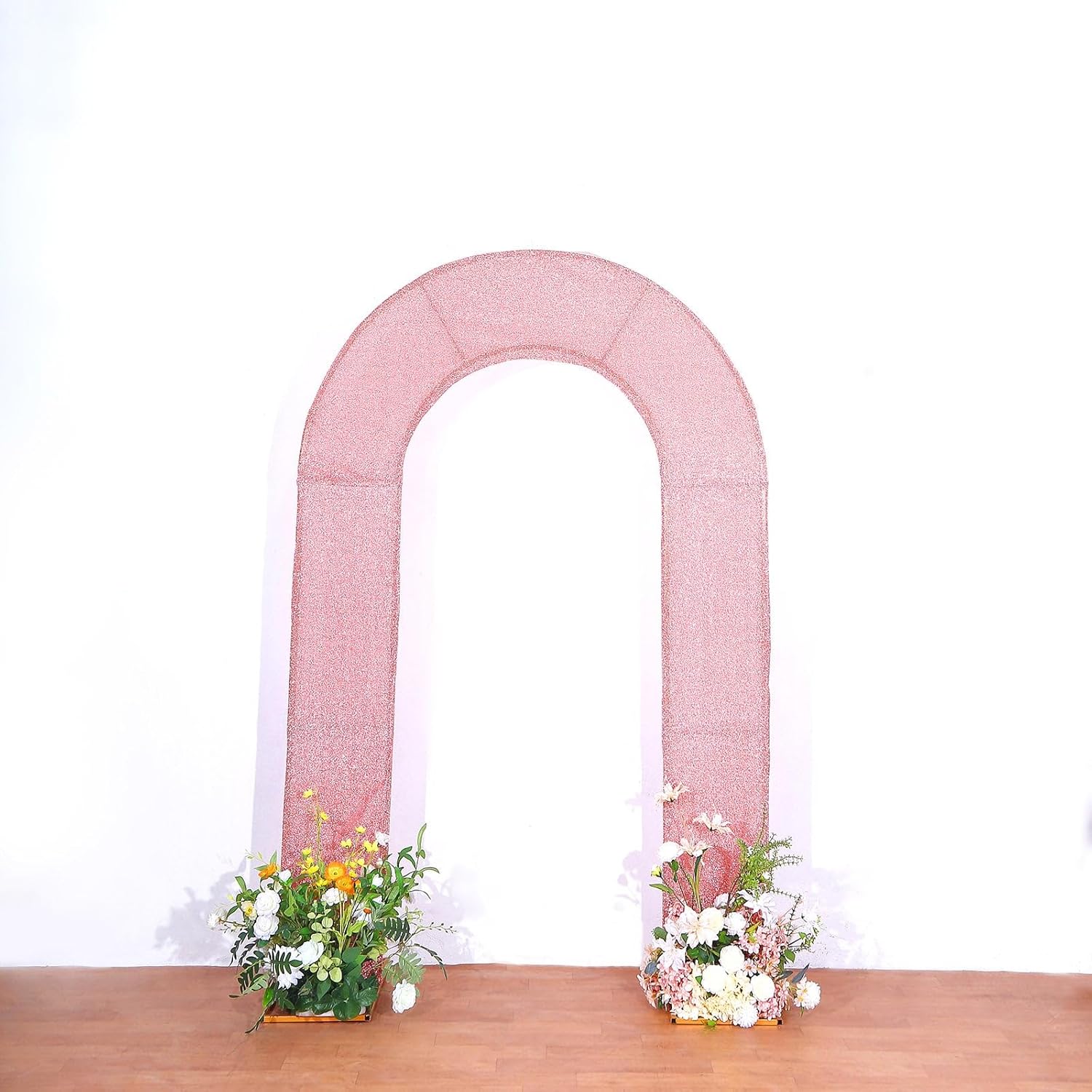 Efavormart – Cubierta de telón de fondo de arco abierto de 7 pies, color oro rosa brillante, de elastano, con doble cara en forma de U, para arco de