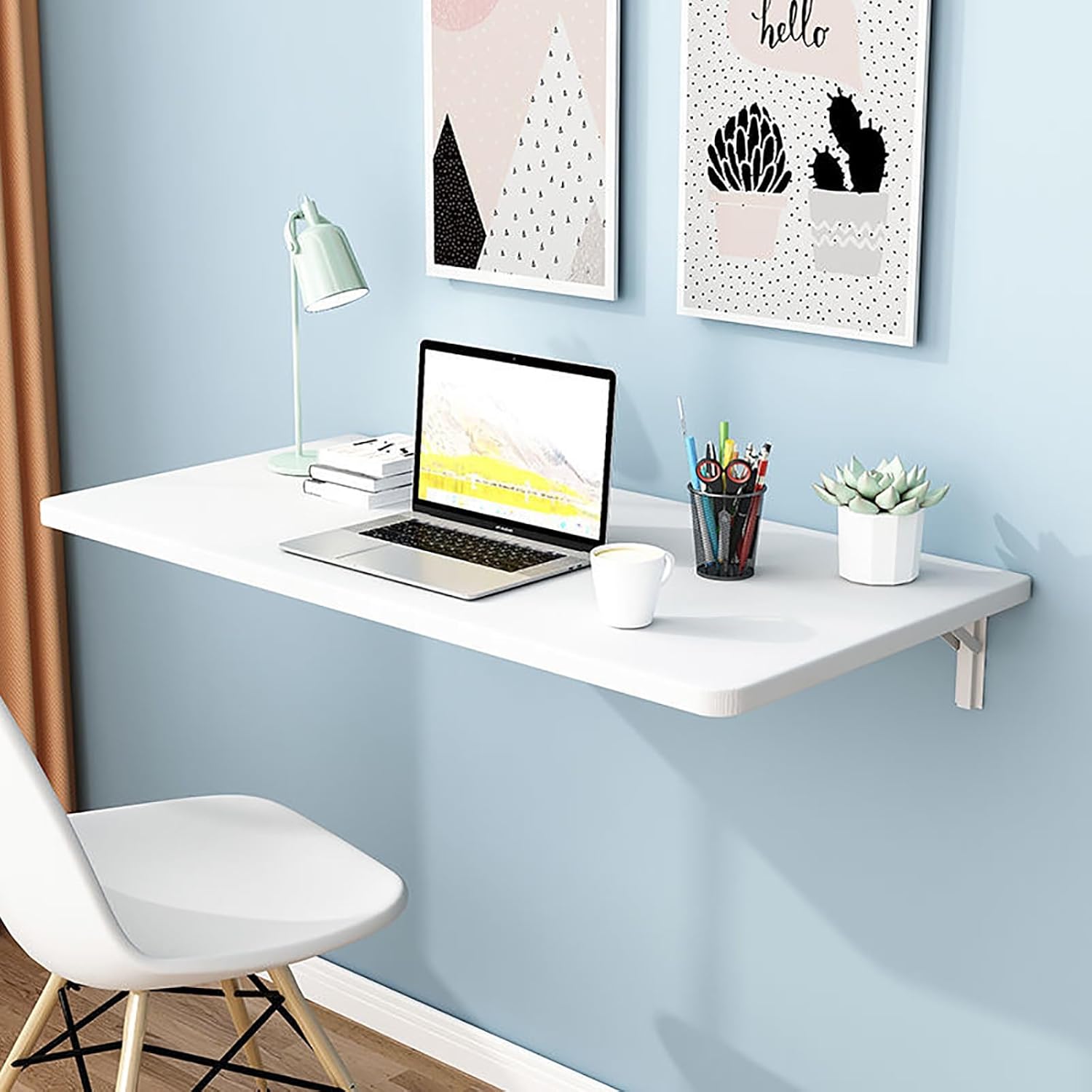 Mesa de hojas colgantes montada en la pared, mesa flotante plegable para computadora, banco de trabajo plegable para oficina en casa, lavandería,