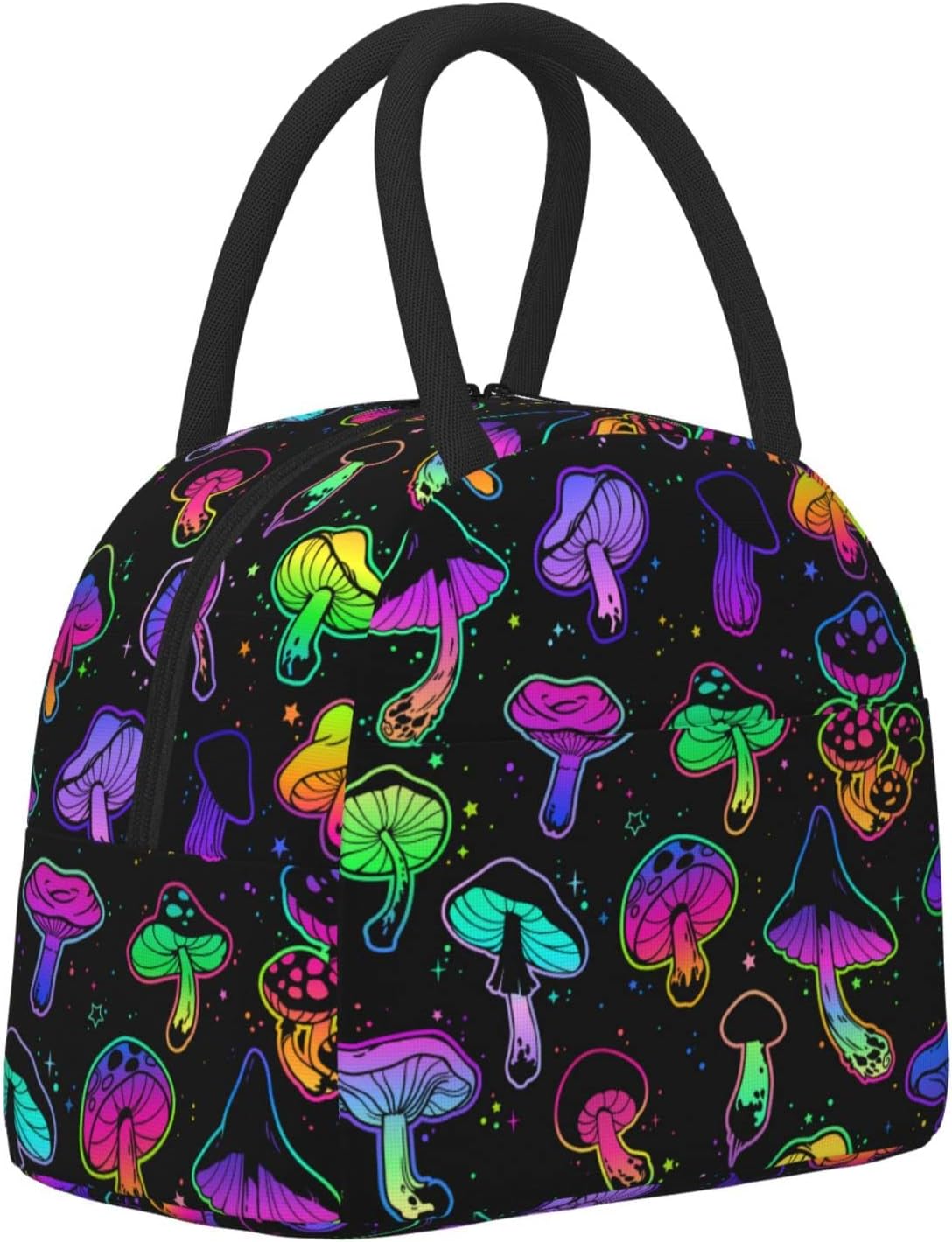 Fiambrera de hongos psicodélicos brillantes, reutilizable, aislada, impermeable, con cierre de cremallera de bolsillo, para mujeres, hombres,