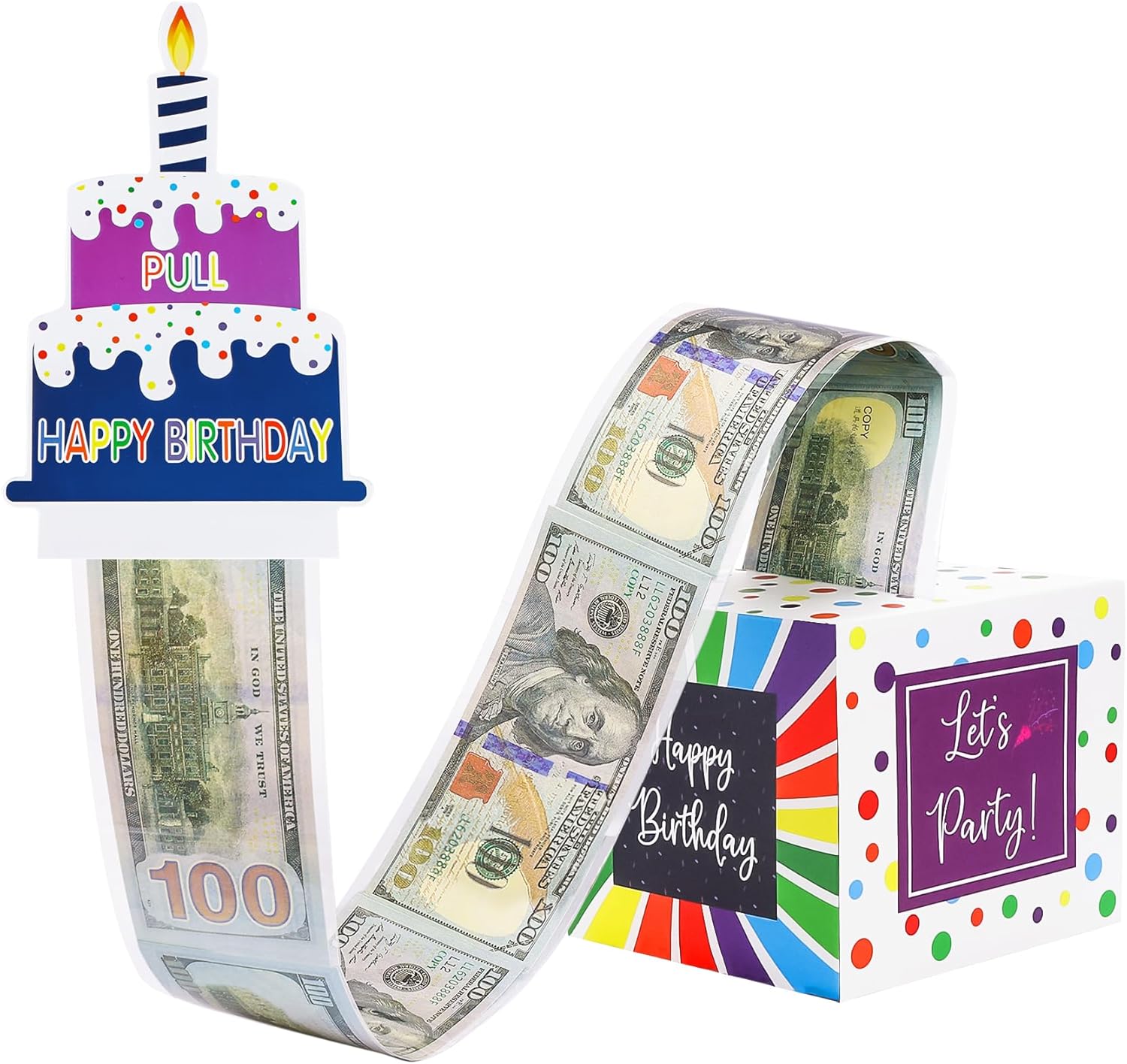 Meiidoshine Caja de dinero de cumpleaños para tirar de efectivo, cajas de regalo sorpresa para niños y adultos con tarjeta de feliz cumpleaños y 100