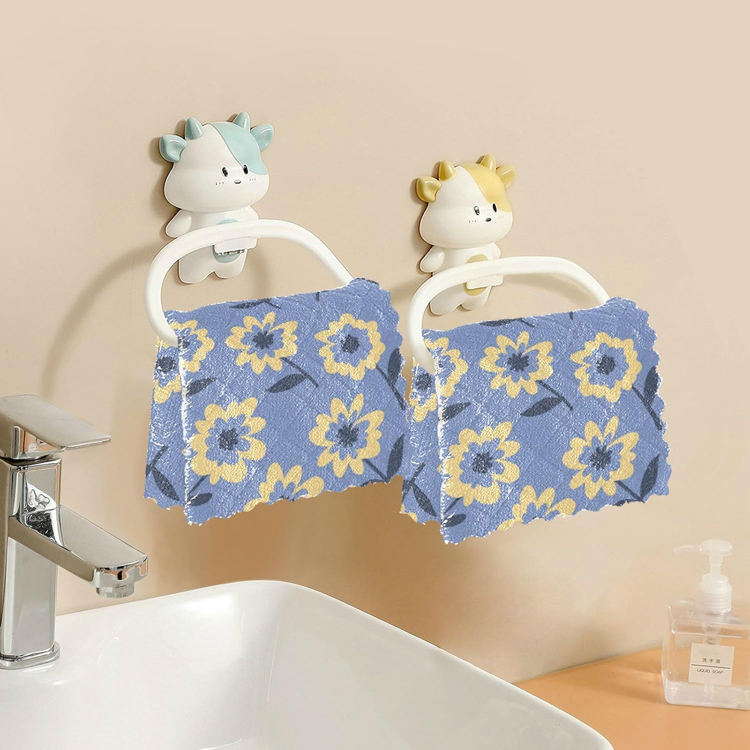 Retro Yellow Blue Flower Doodle Soft Decorative Microfiber Towel for Kitchen Quick Dry 6 Pack Dish Tea Towels for Countertop Oven