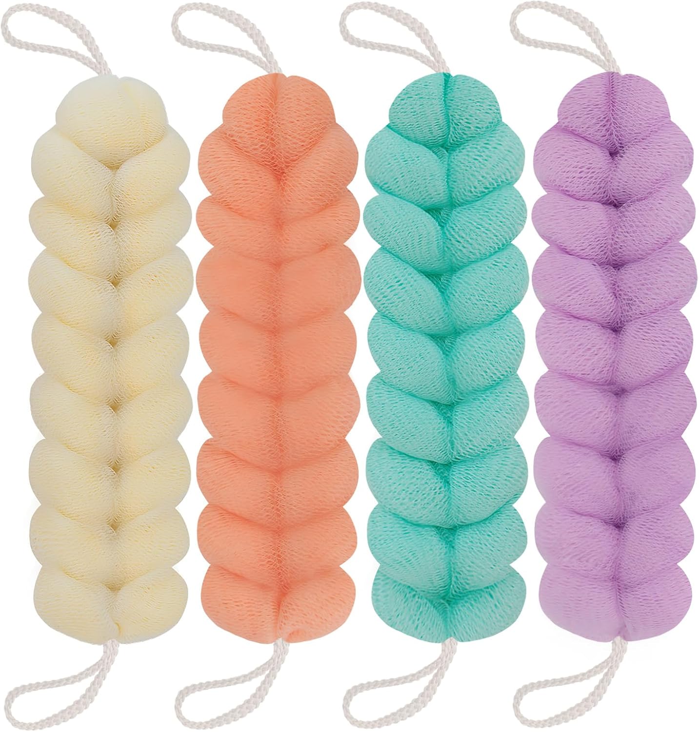 Esponja de ducha de lufa de baño de malla suave con esponja de baño larga para hombres y mujeres, exfoliante de ducha