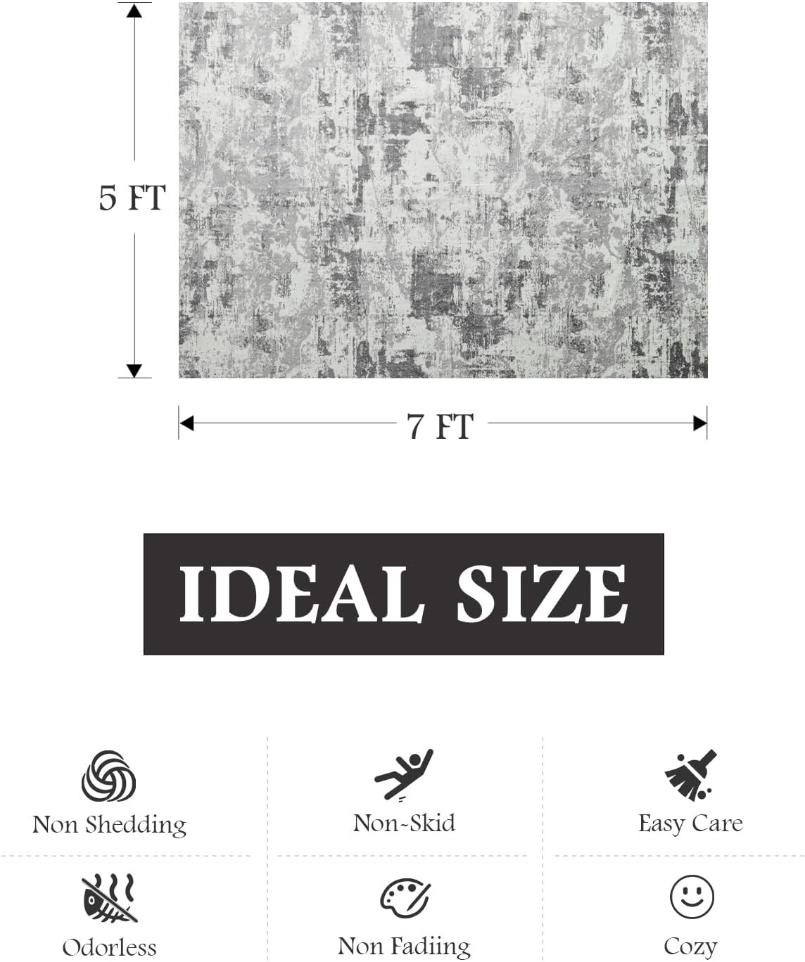 Alfombra de área de 5 x 7 para sala de estar, moderna, abstracta, lavable, suave, esponjosa, antideslizante, para dormitorio, comedor, sala de