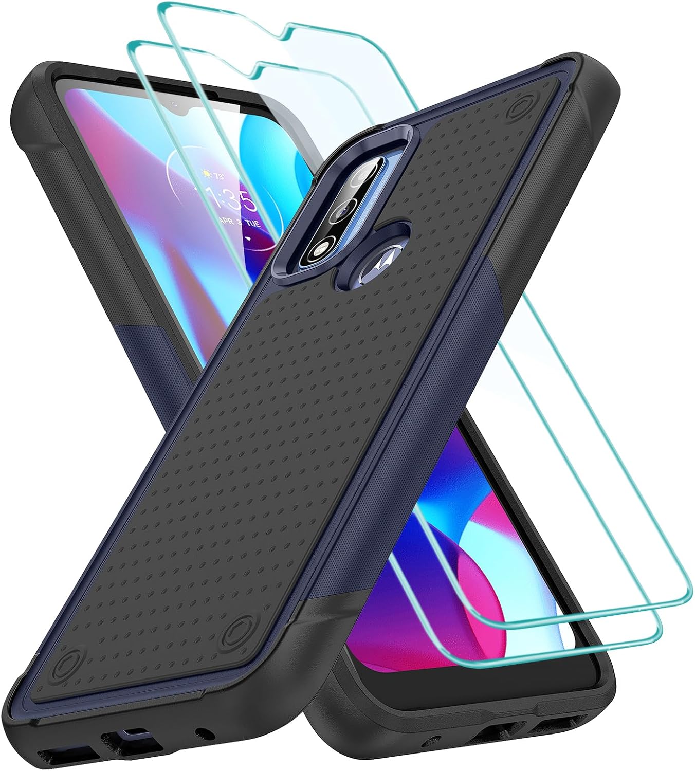 Jeylly Funda para Moto G Pure, Moto G Power 2022, Moto G Play 2023 2 protectores de pantalla de vidrio templado 360 cuerpo completo delgado a prueba