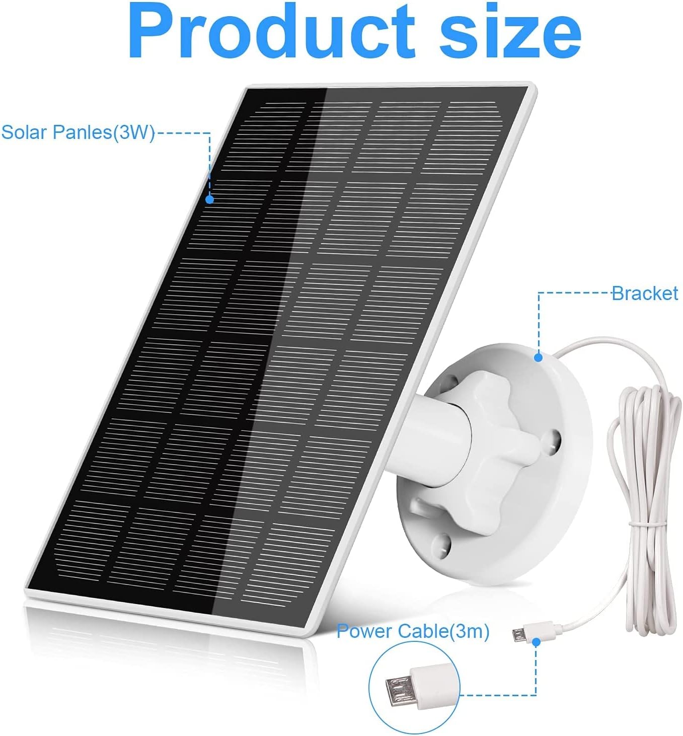 WESECUU Panel solar de 3 W para cámara de seguridad al aire libre compatible con cámara de vigilancia alimentada con batería recargable, energía