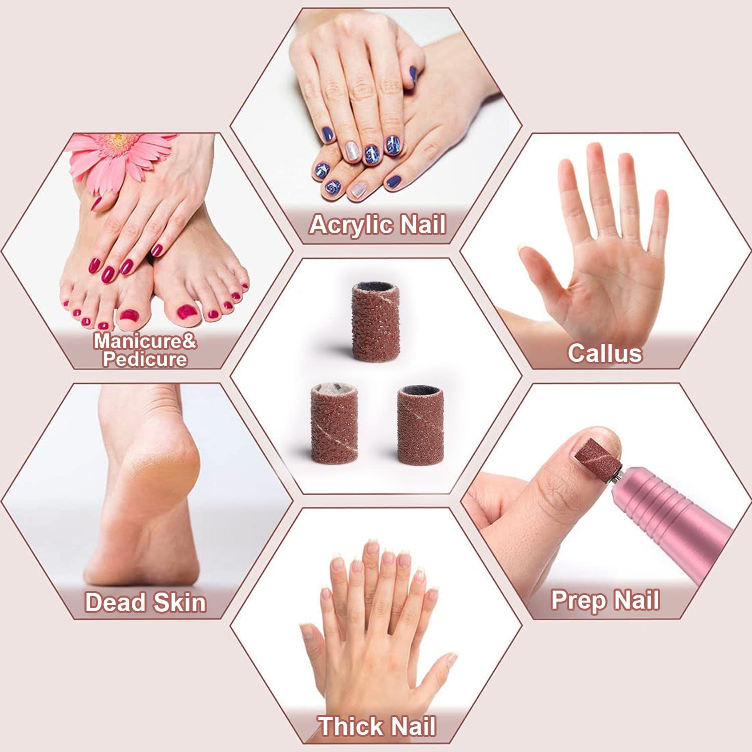 PELCAS 60 piezas de bandas de lijado 180# herramienta profesional de manicura de uñas, lima eléctrica juego de piezas de arena para brocas de uñas