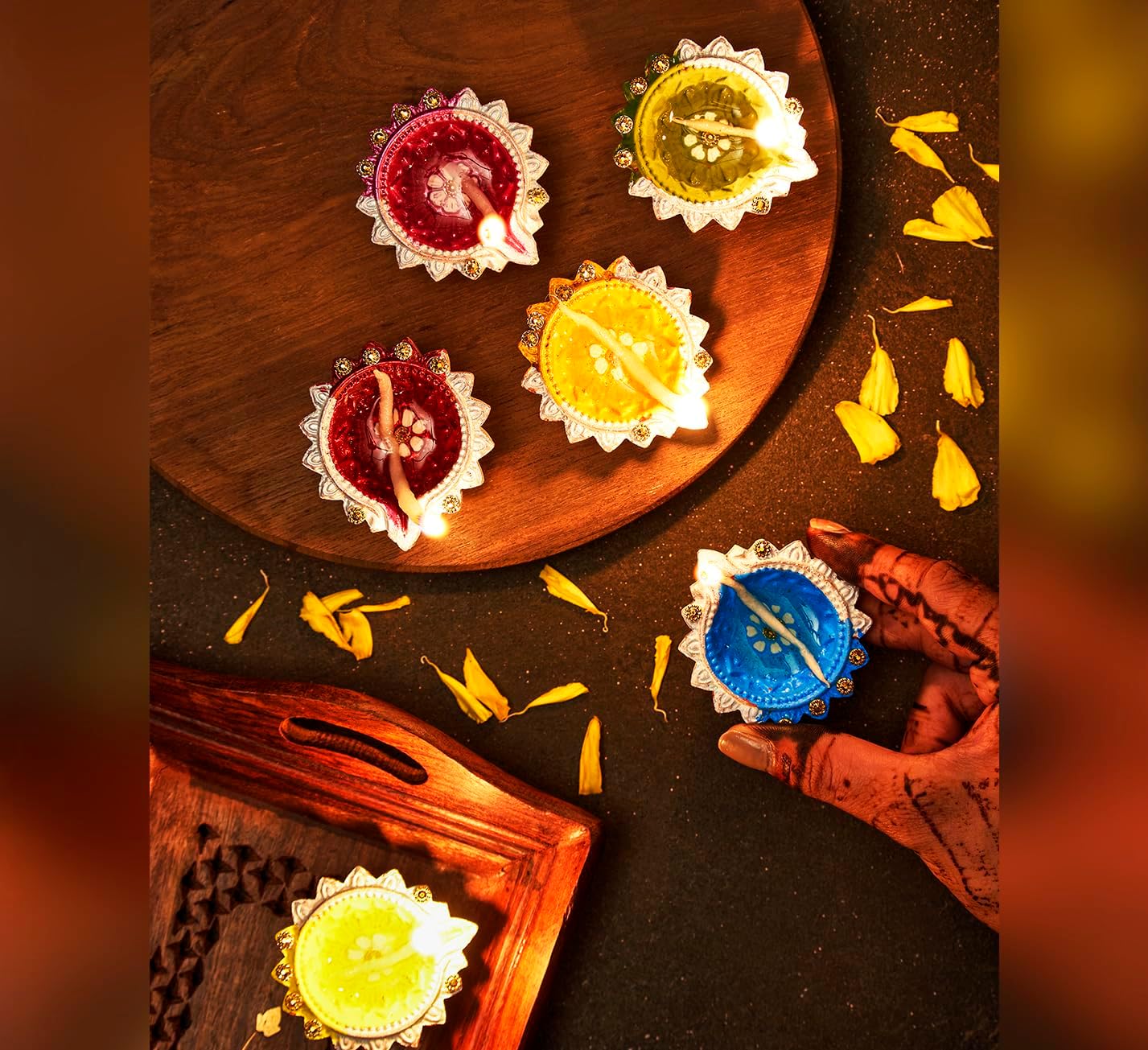 IndoTribe 12 piezas Diwali Diyas para decoración Diwali Decoraciones para el hogar Diwali luces Diwali Decoración Diwali Diya Diwali Vela Diwali