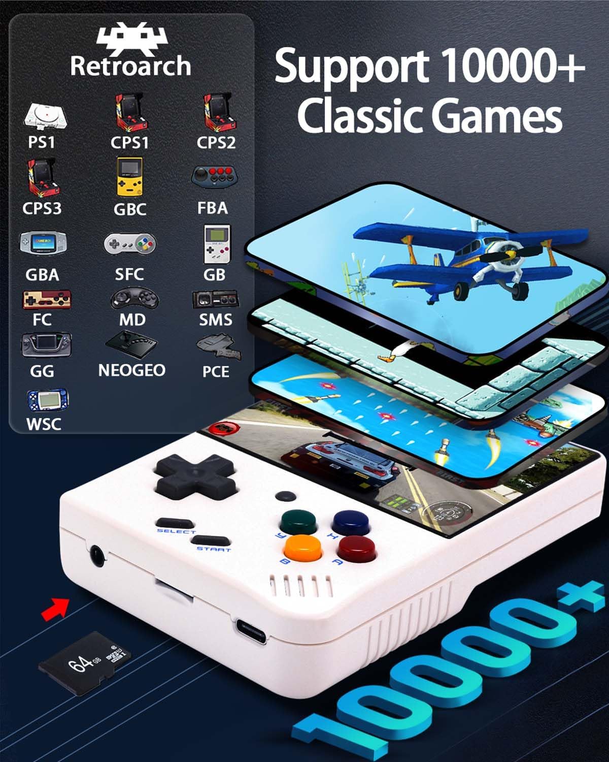 Miyoo Mini Plus, consola de juegos retro de mano con tarjeta TF de 64 G, compatible con más de 10000 juegos, emulador de consola de juegos portátil