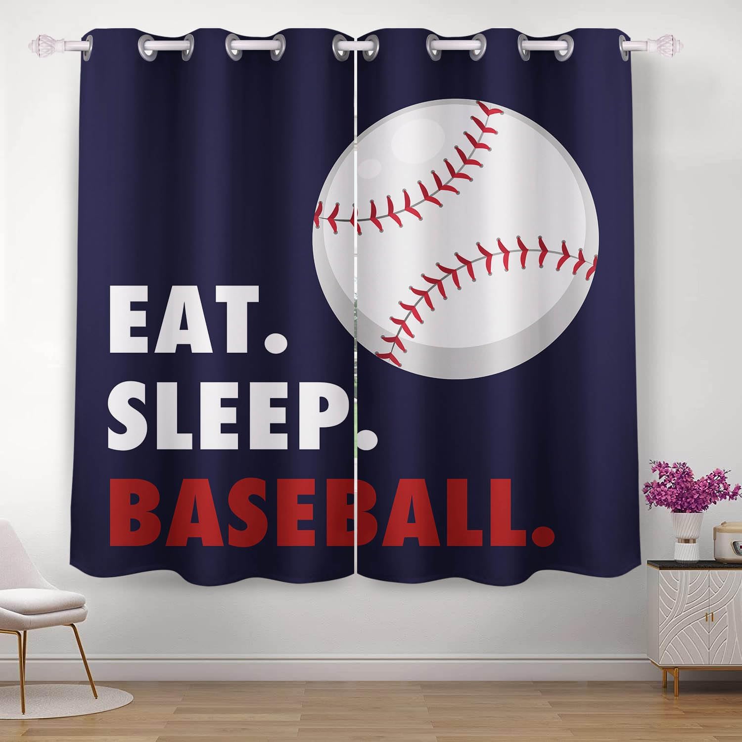 KLRIGR Cortinas opacas de 42 x 63 pulgadas, cortinas opacas con ojales superiores para oscurecer ventanas (2 paneles) para sala de deportes de