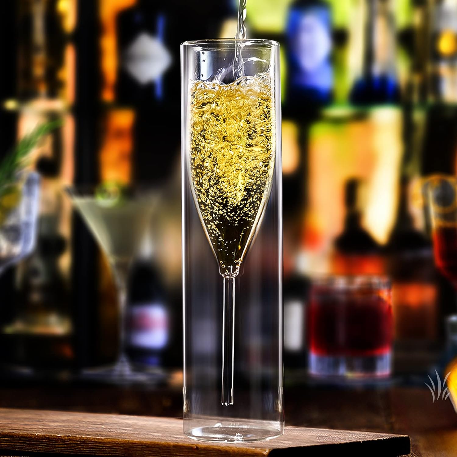 Copas de flauta de champán de doble pared, 4 copas creativas de cristal transparente, copas de tostar sopladas a mano para catering, bodas, fiestas,