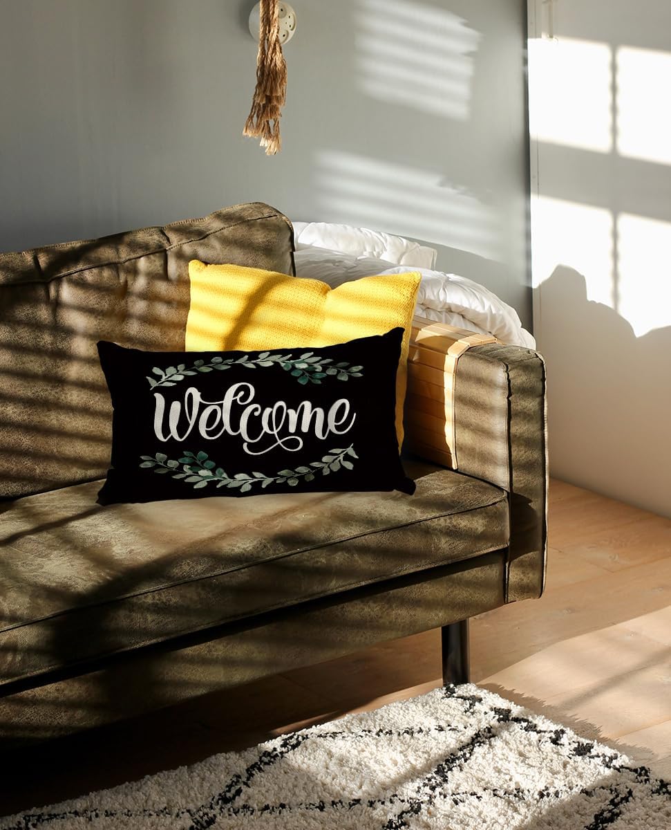 Mancheng-zi Funda de almohada de bienvenida de 12 x 20 pulgadas, decoración de porche, almohadas al aire libre, fundas de almohada para exteriores,