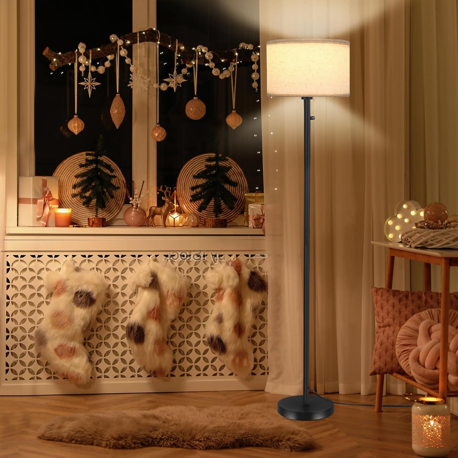 Lámparas de pie para sala de estar, lámpara de pie regulable continua, lámpara de pie moderna con interruptor giratorio, pantalla de lino beige,