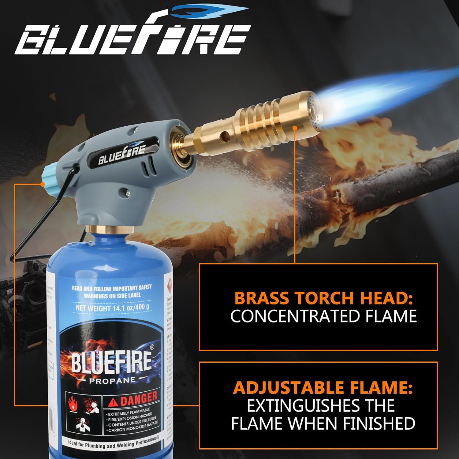 BLUEFIRE MAPP MAP PRO Cilindro de gas de propano para soldadura, reparación de plomería, parrillas de iluminación, parrillas de vidrio, para quitar