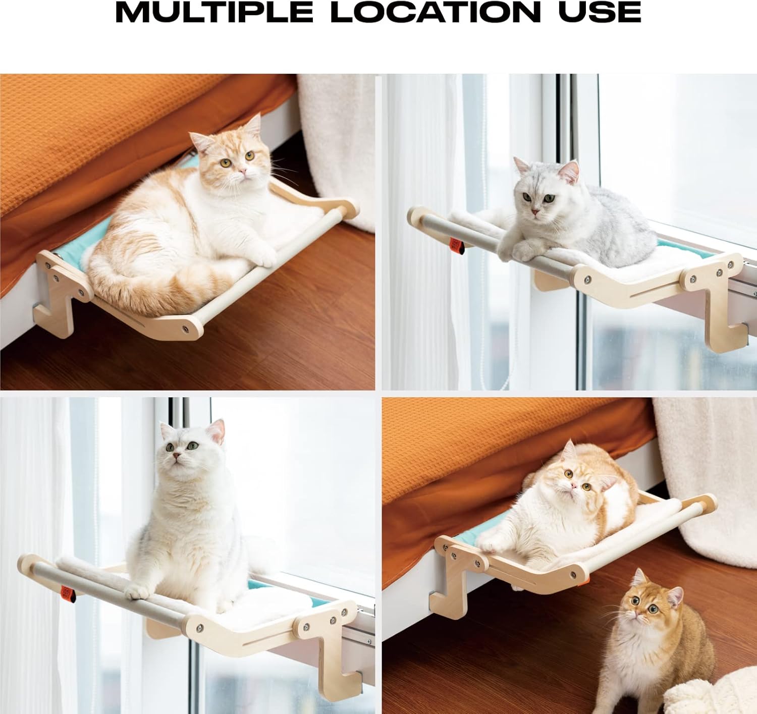 Hamaca para ventana de gato, asiento de hamaca para gatos de interior, resistente, ajustable, estable, que proporciona baño de sol completo, ahorro
