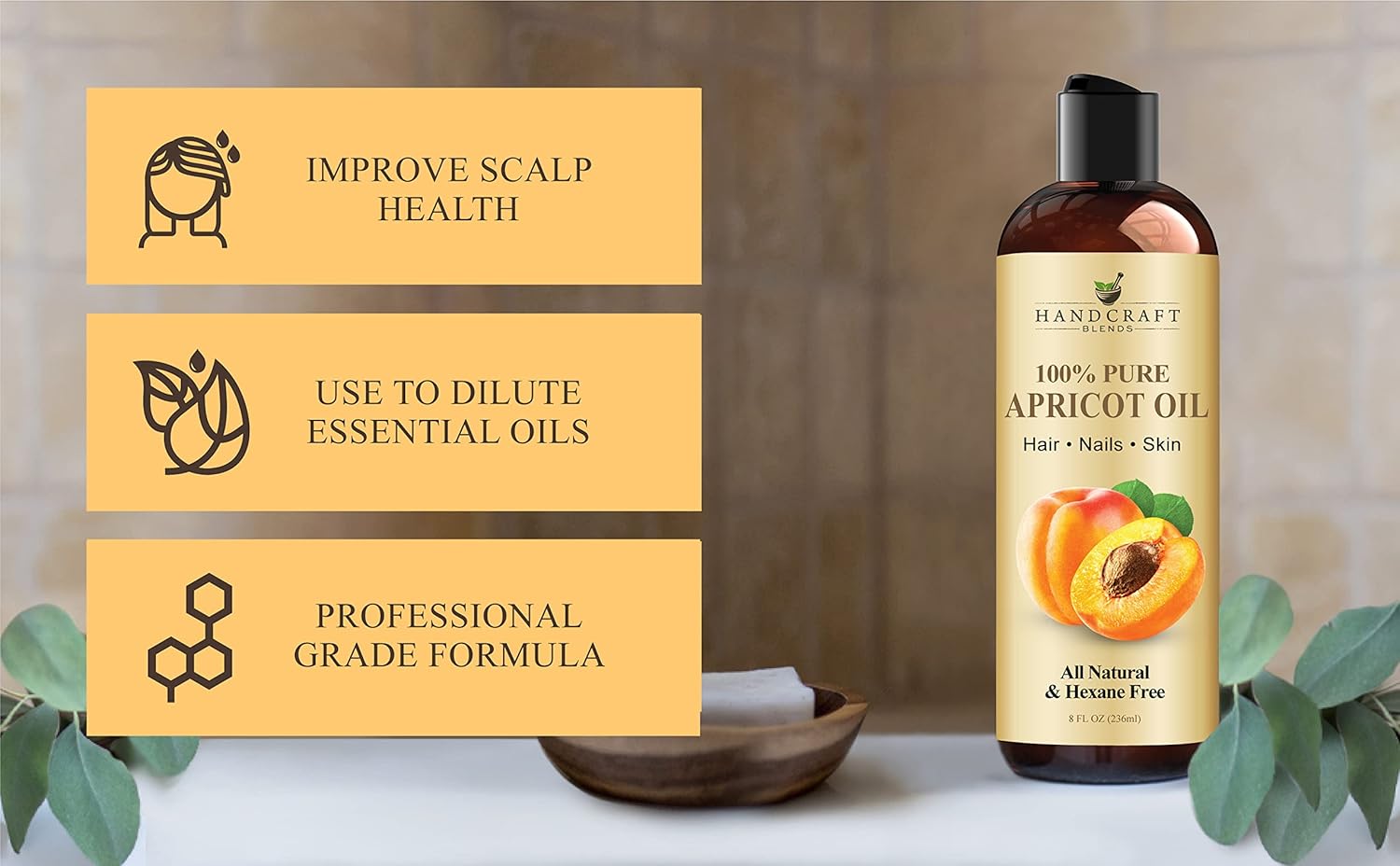 Handcraft Blends Aceite de albaricoque 100% puro y natural, aceite de albaricoque portador prensado en frío de alta calidad para aromaterapia,