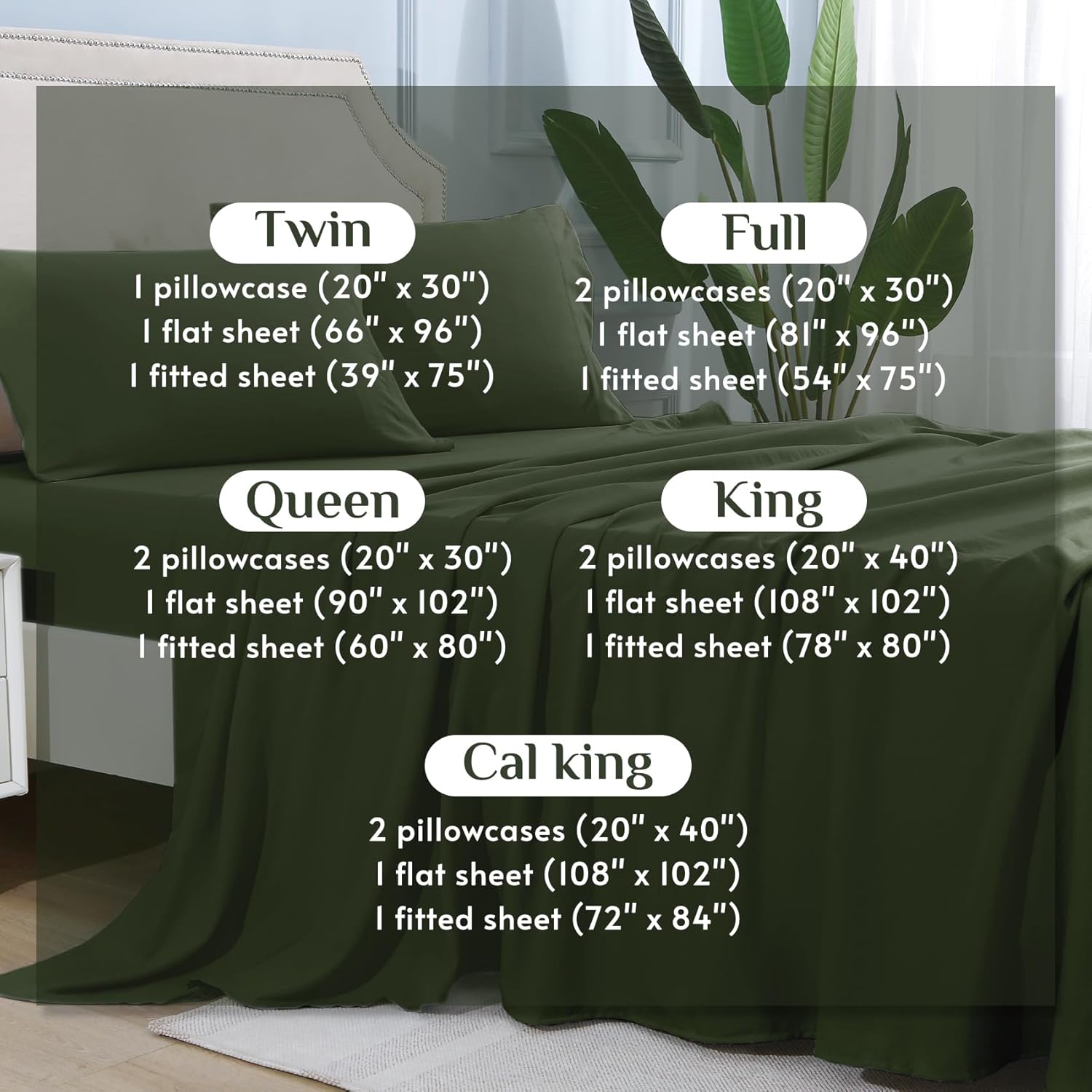 JOLLYVOGUE Sábanas Queen de 4 piezas, juego de sábanas verde oliva para dormitorio con 14 bolsillos profundos, sábanas refrescantes con 1 sábana