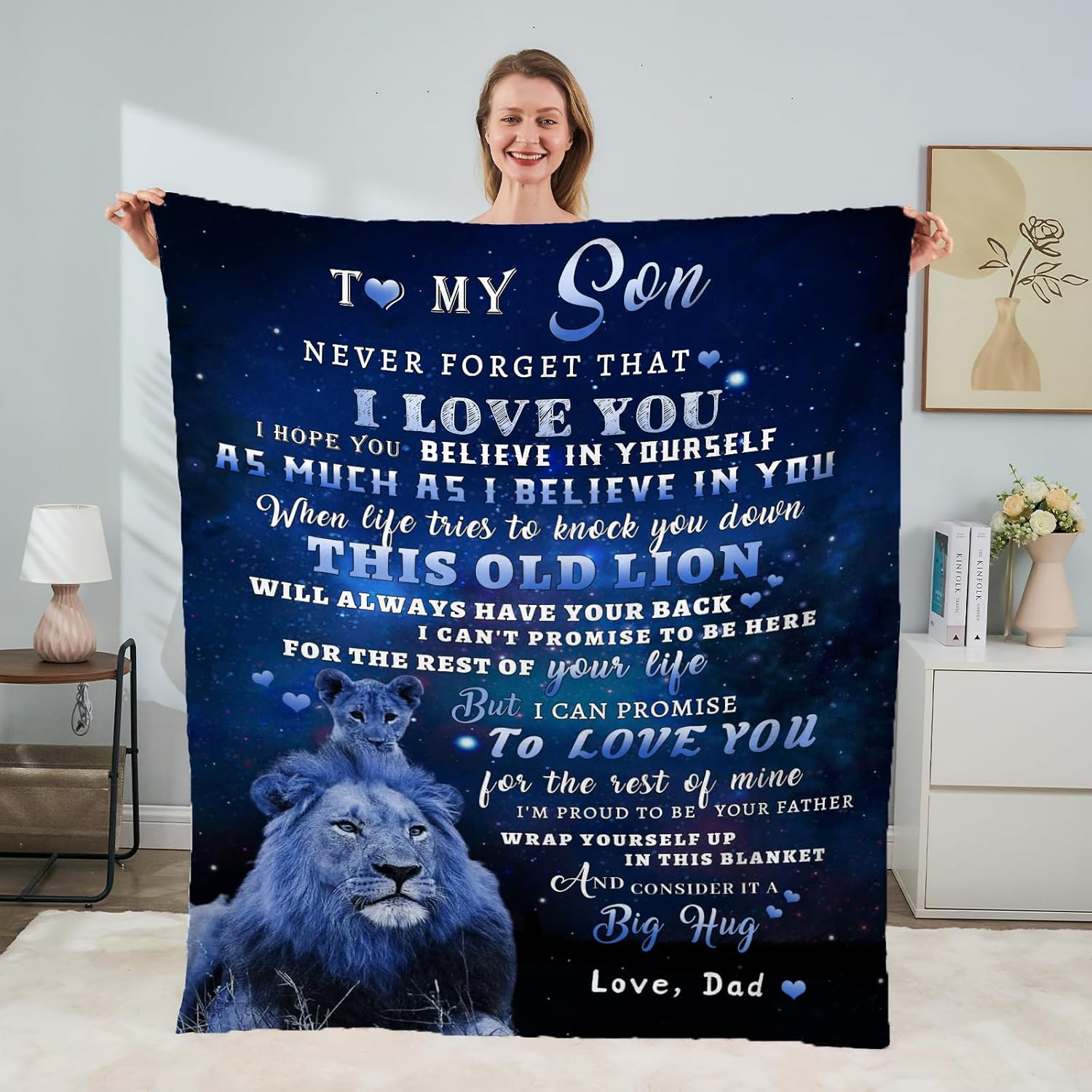 tgruihm Manta de hijo de papá, manta de león y hijo de 80 x 60 pulgadas, regalos de padre a hijo de papá, regalos de papá a hijo, regalos de papá a