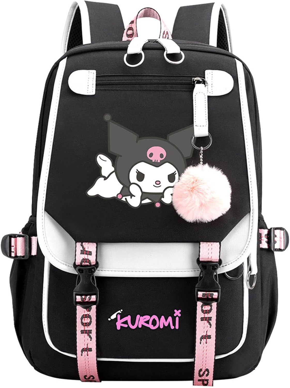 Bolsa de libros con puerto de cargador USB, bolsa casual para computadora portátil, mochila de viaje con gráficos de anime, blanco2, Mochilas Daypack