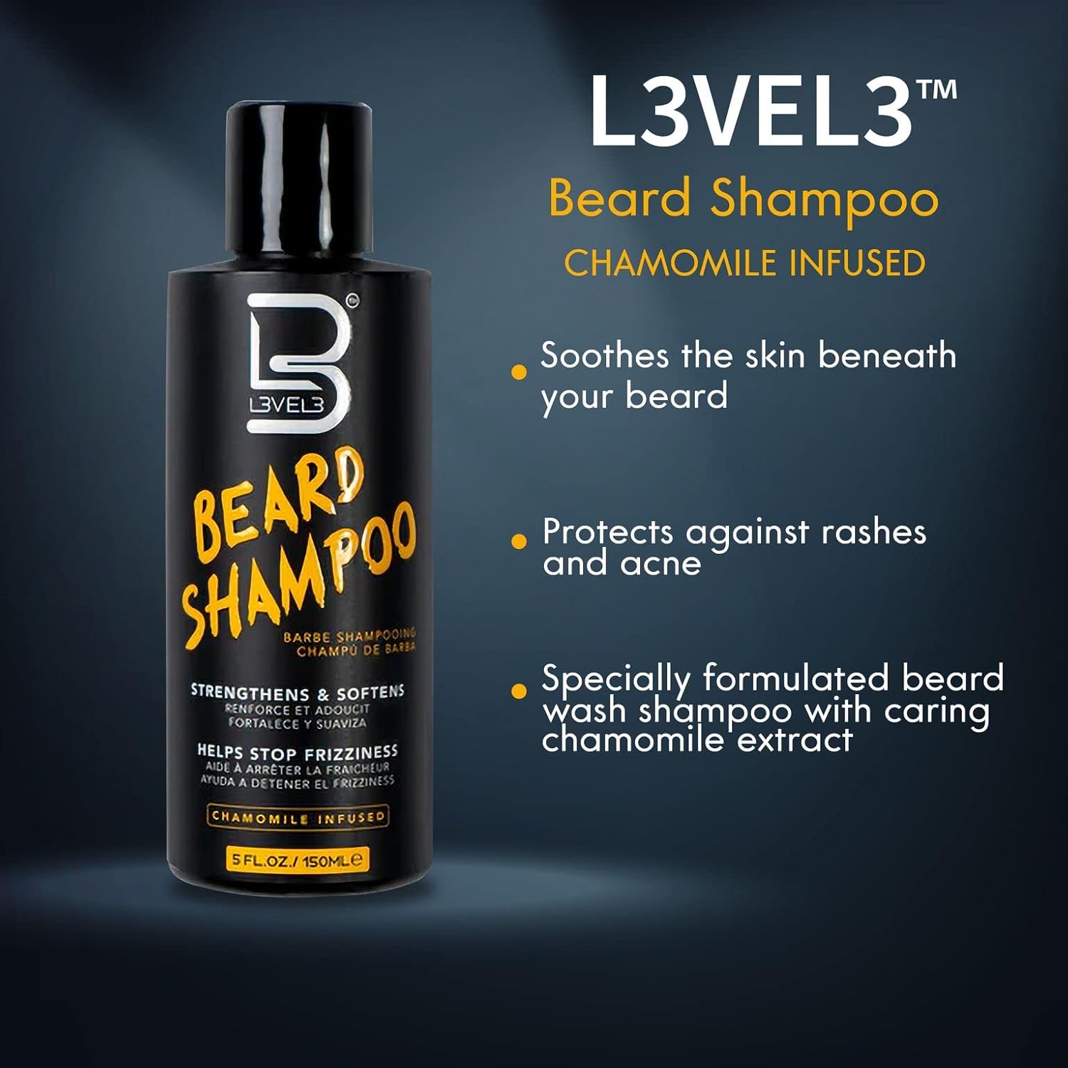 L3 Champú para barba Level 3 – Limpia y nutre tu vello facial – Suaviza y doma las barbas encrespadas