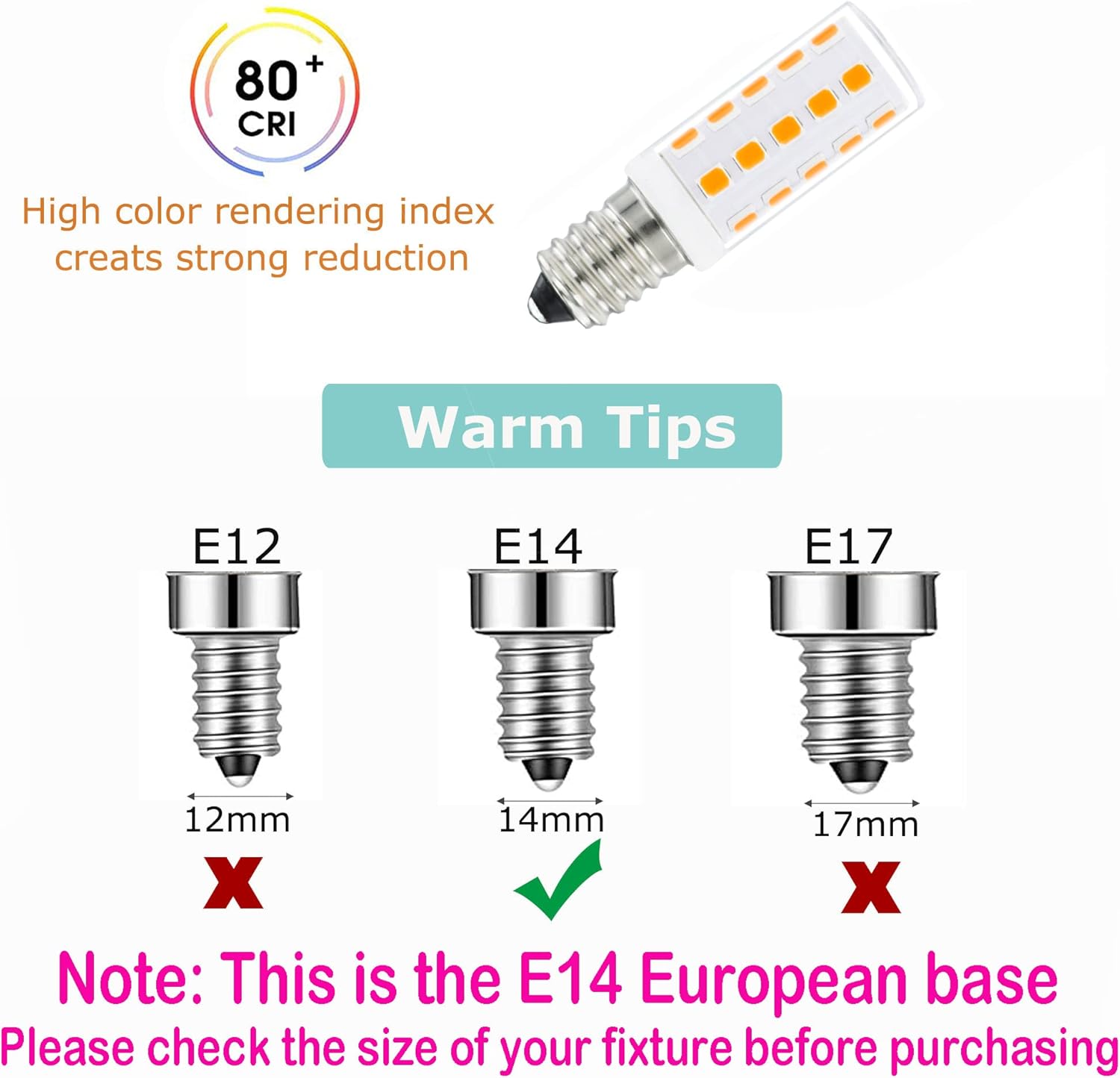 Lamsky Bombillas LED E14 de base europea regulables, equivalente a 40 W AC120V luz diurna blanca 6000 K, bombillas LED E14 de 4 W para candelabros,