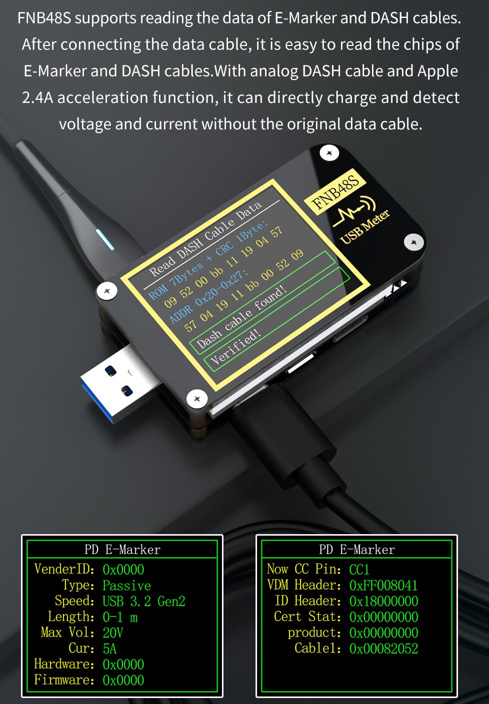 Probador USB FNB48S PD Gatillo Voltímetro Amperímetro Corriente y Voltímetro Probador USB QC4 + PD3.0 2.0 PPS Protocolo de Carga Rápida Prueba de