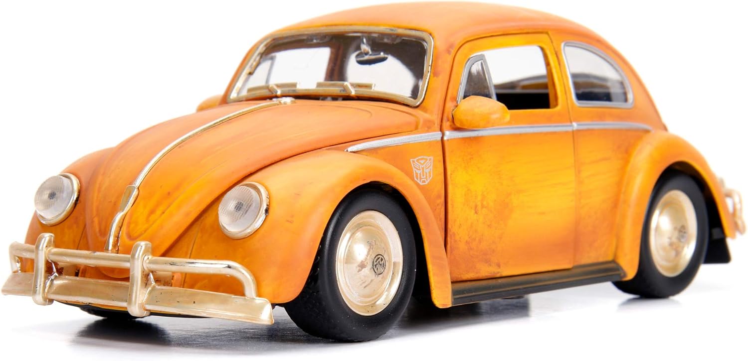 Jada Toys 253115000 Transformers Bumblebee VW Beetle Coche de juguete de fundido, puertas abiertas, bota y capó, figura de Charlie, escala 124,