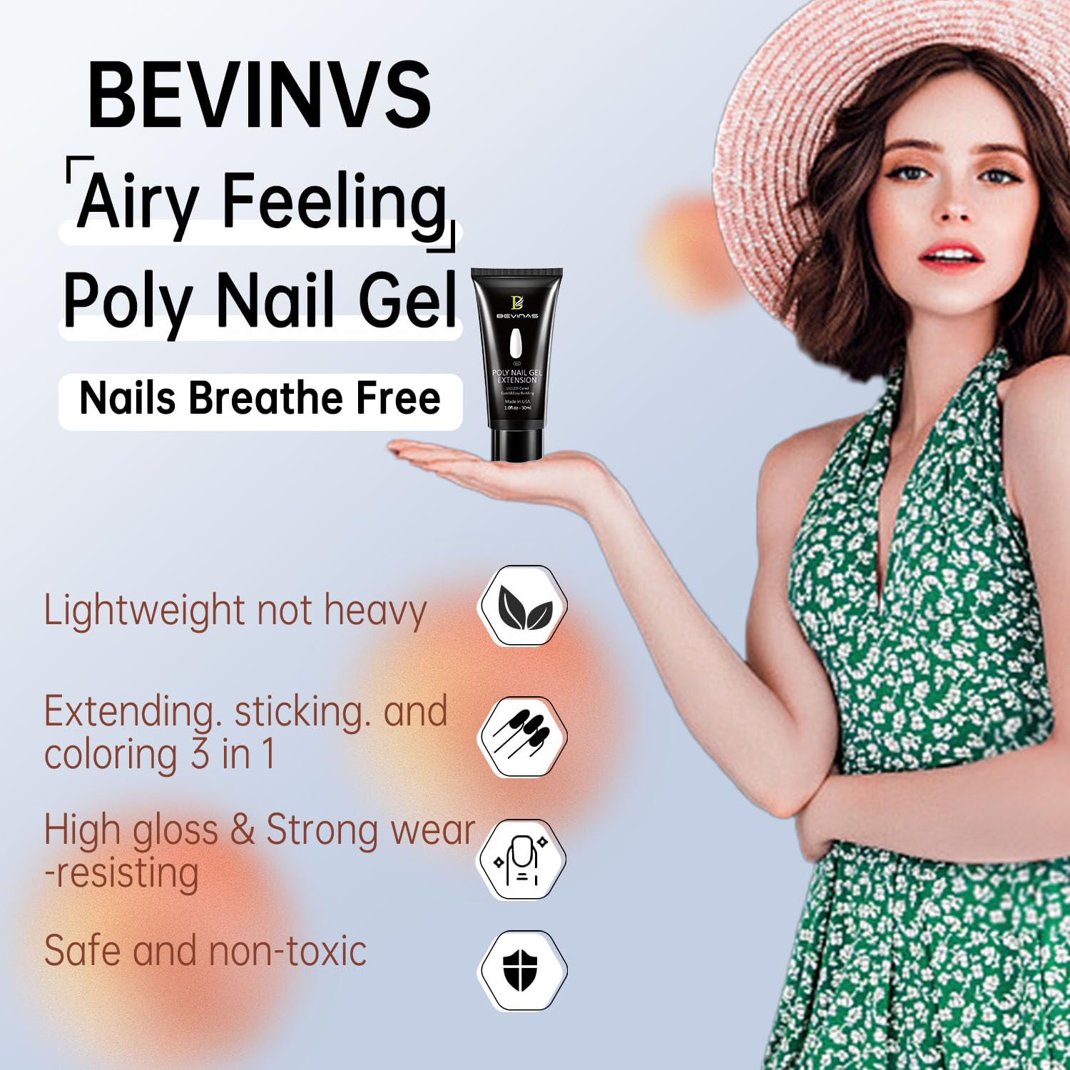 Kit de poligel de uñas de color blanco de 1 onza para uñas de gel de extensión de gel constructor con solución deslizante, espátula, regalo de