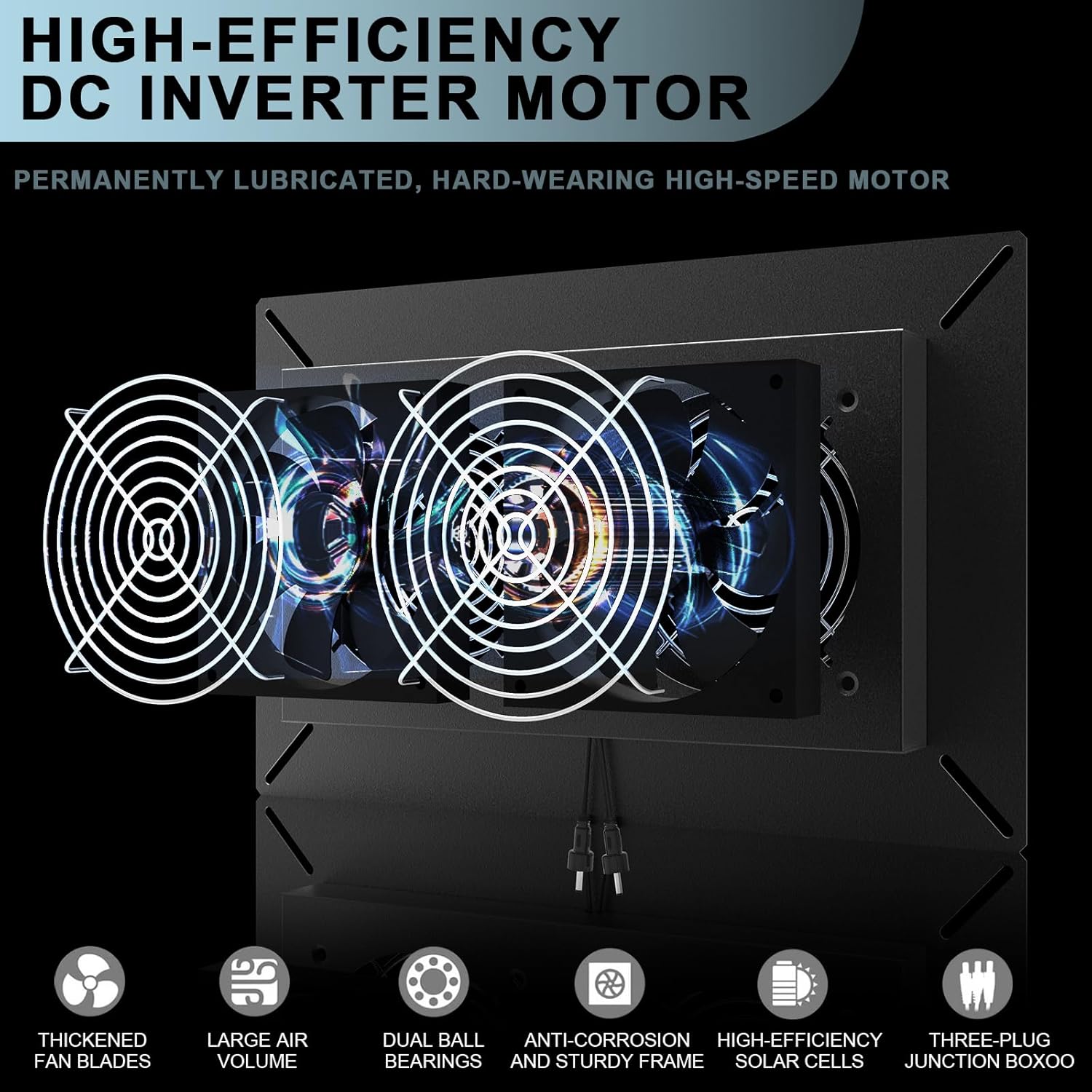 ECO-WORTHY Kit de ventilador de escape de doble carcasa metálica con energía solar de 20 W, impermeable y listo para gallineros, invernaderos,