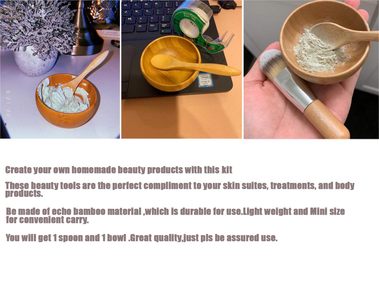 Cuenco de mezcla de bambú ecológico – Lindo pequeño tazón de mezcla para cuidado de la piel facial DIY casero mini juegos de herramientas cosméticas