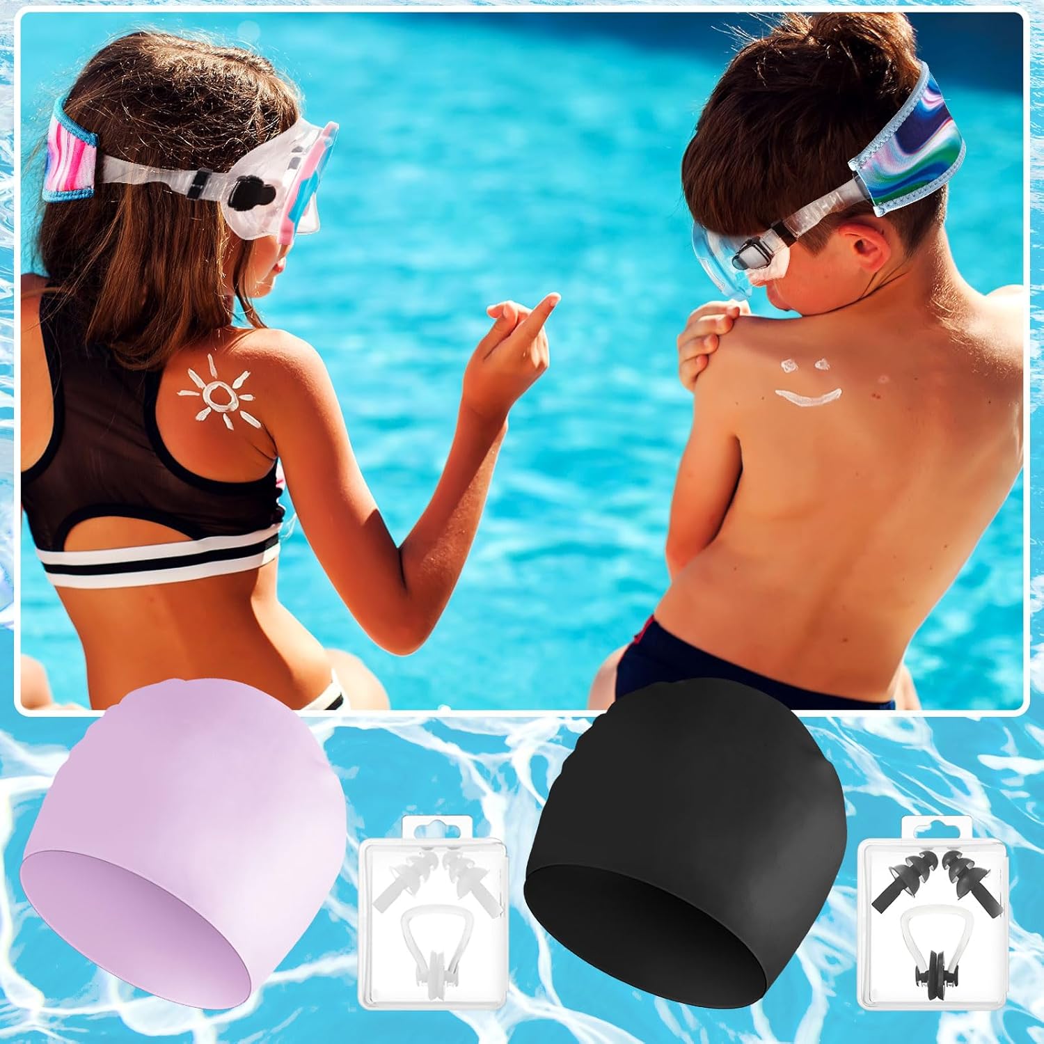 Fabbay 4 pares de gafas de esnórquel para niños, máscara de esnórquel con cubierta para la nariz, 4 piezas de neopreno para correa de neopreno, 4