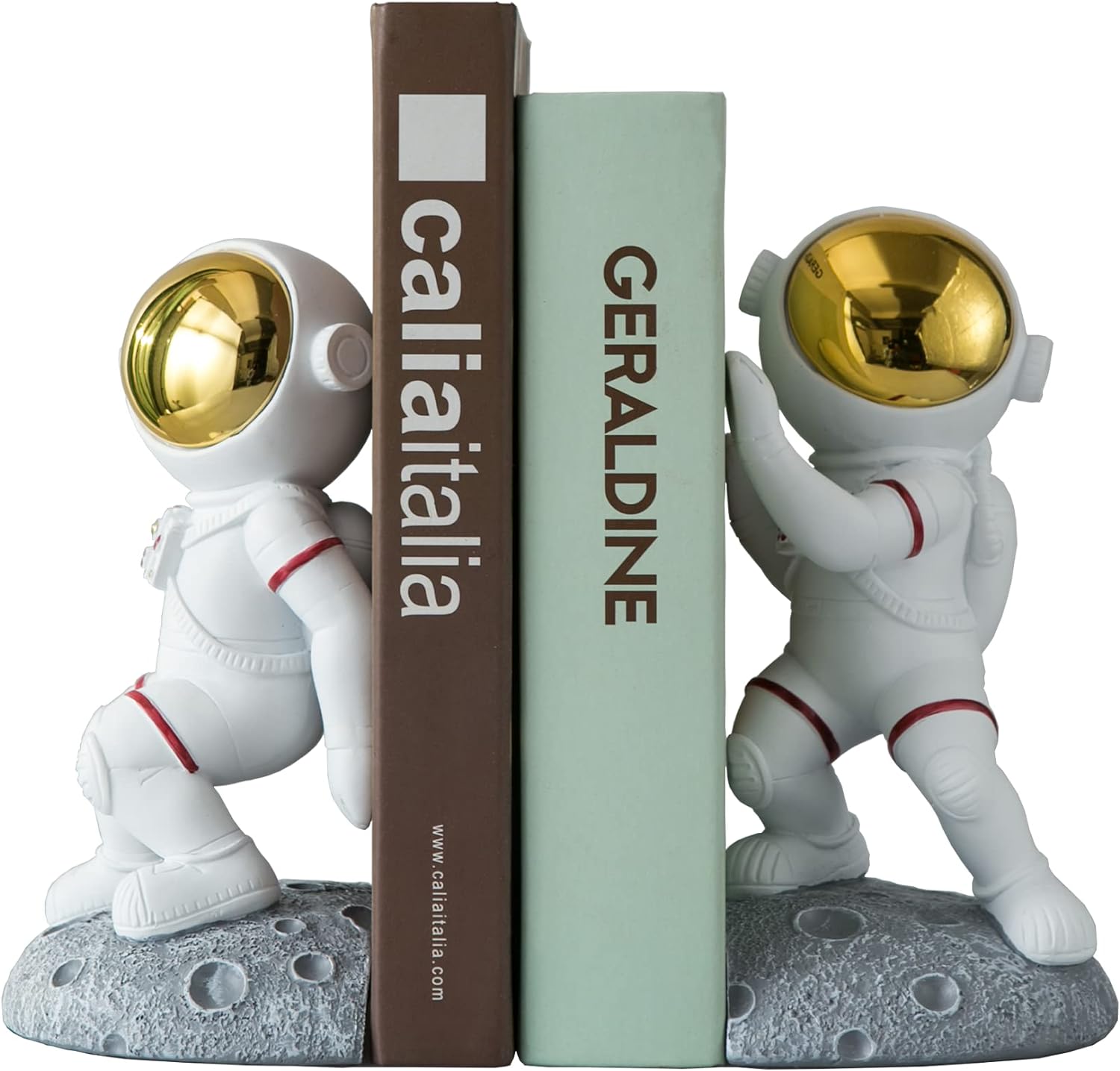 Sujetalibros con temática espacial para estantes, extremos de libro de luna de astronauta para habitación de niños, tapones decorativos de planeta