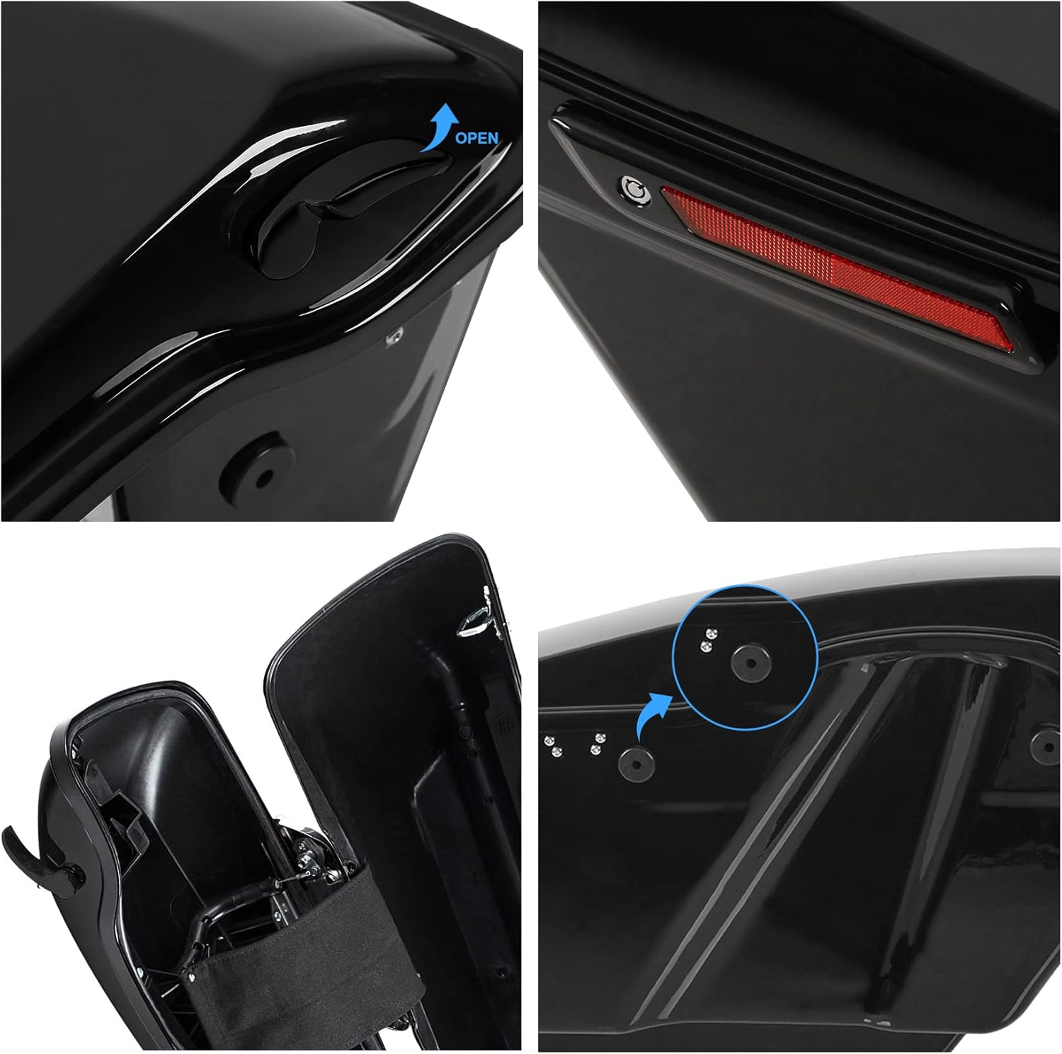 TCT-MOTORPARTS Alforjas rígidas extendidas de 5 pulgadas con pestillo negro para Harley-Davidson Touring FLT, FLHT, FLHTCU, FLHRC, Road King, Road