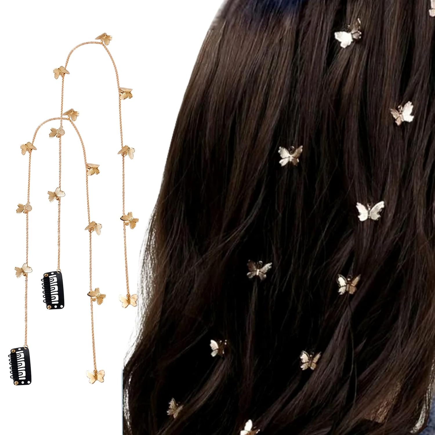 FRDTLUTHW Joyería de mariposa para trenzas, cadena de cabello dorada para mujeres y niñas (paquete de 2)