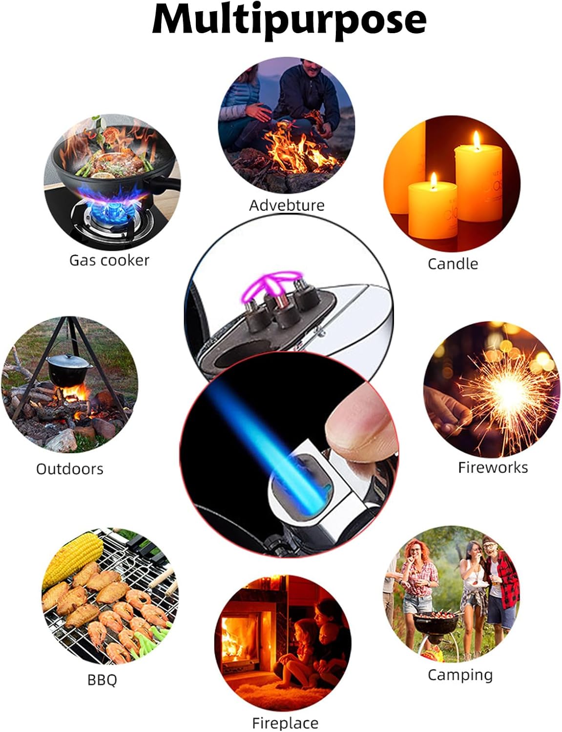 Encendedor electrónico, encendedor de llama de chorro, encendedor recargable por USB, iluminación LED 4 en 1, encendedor de butano de doble arco a