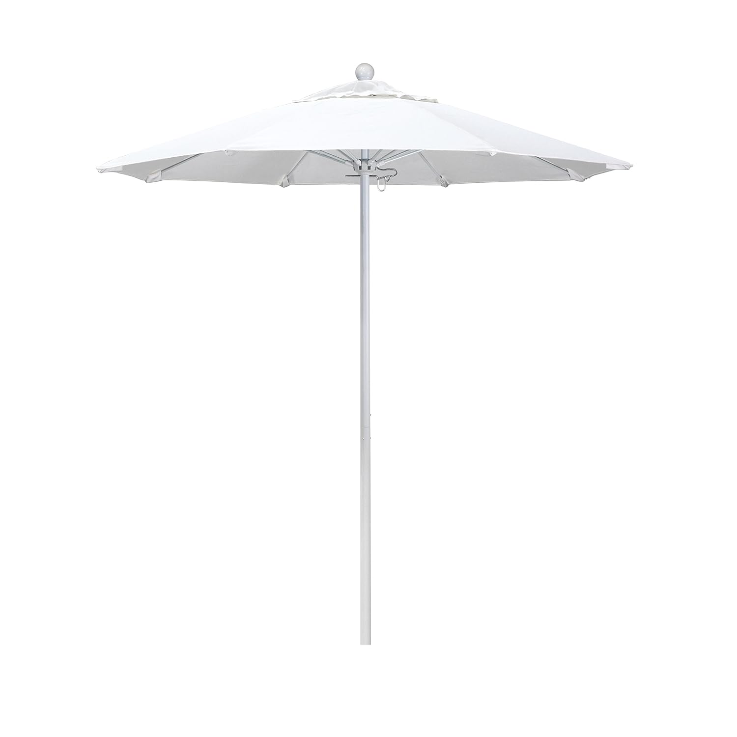 California Umbrella 7.5′ ronda de aluminiofibra de vidrio paraguas, empuje abierto, poste blanco, tela blanca de olefina
